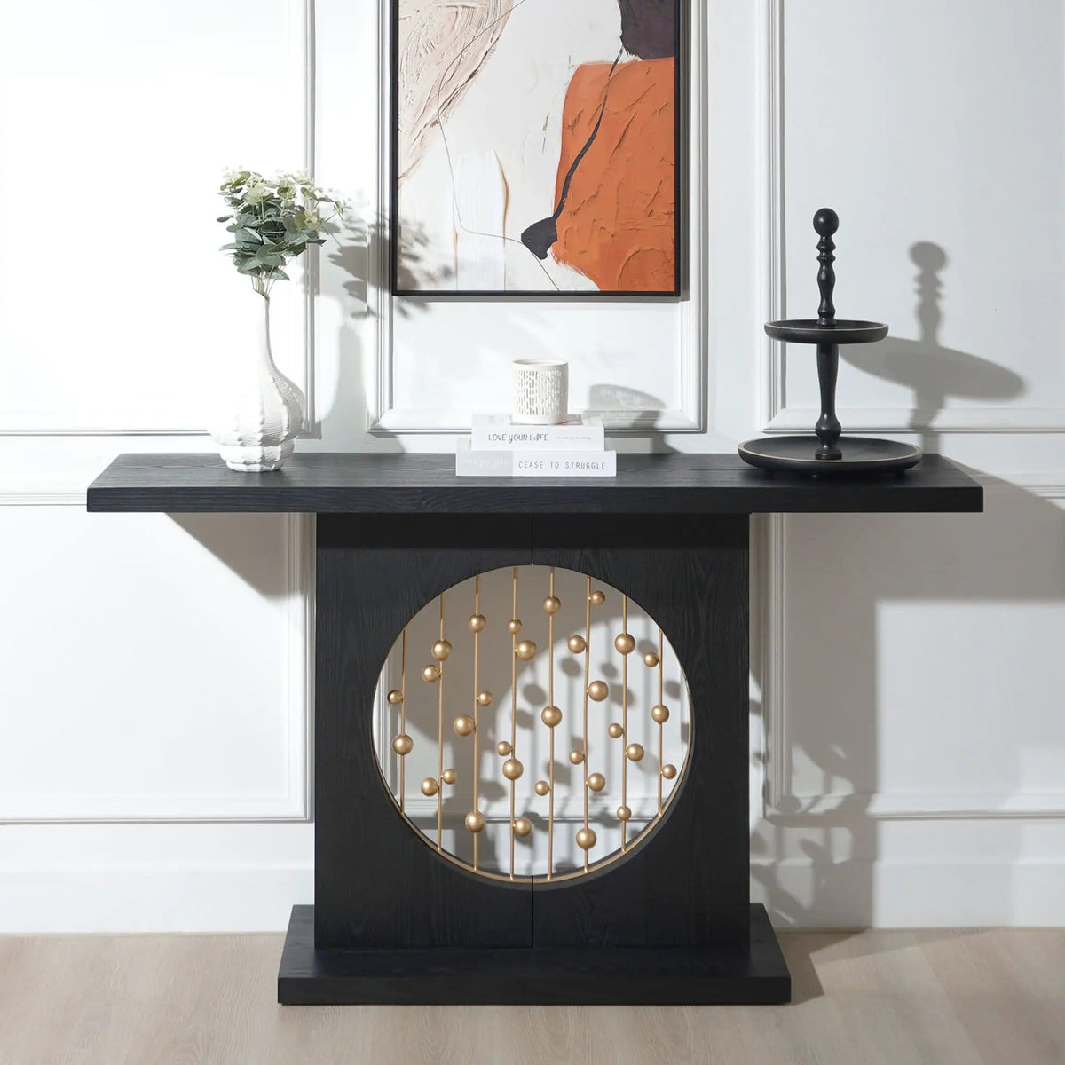 Console Table With Circular Art Decor For Living Room Multi | 56 x 14 x 32.3 in | Engineered Wood & Metal | Living Room