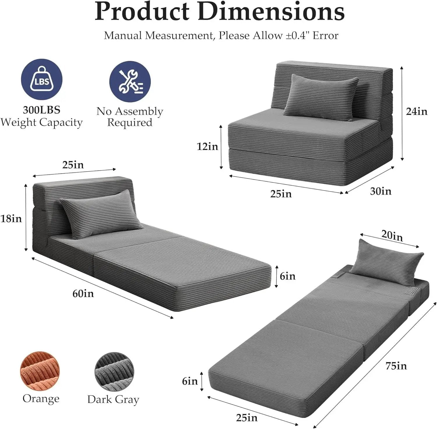 Dark Gray 4In1 Folding Memory Foam SofaBed Washable Cover from PriceLows™