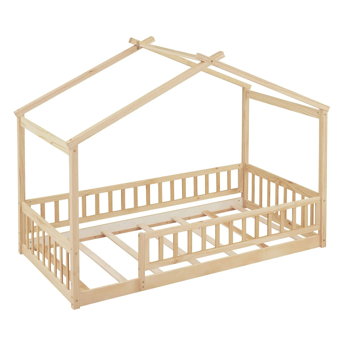 Kids Bed Frame | Playhouse Design | Roof And Fence | Toddler Size