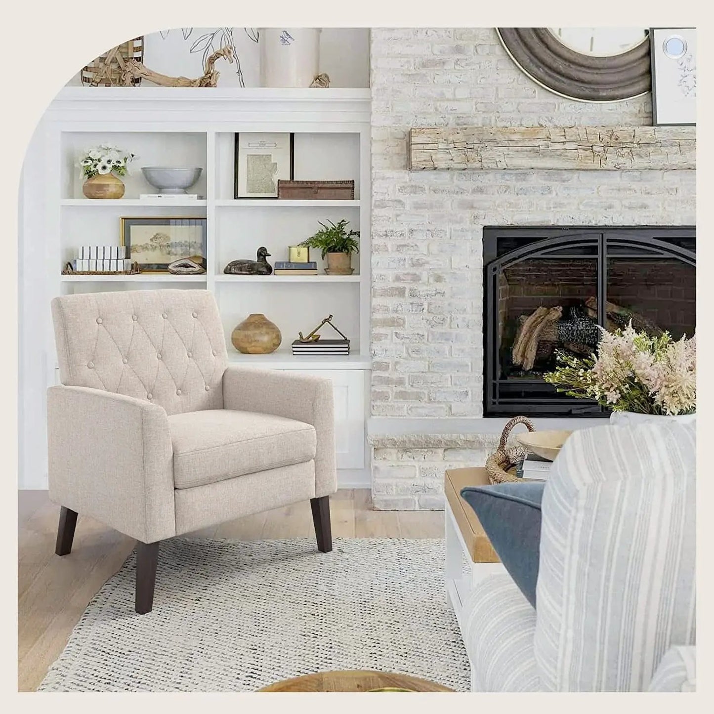Linen Accent Chair With Button Tufting For Living Room from PriceLows™