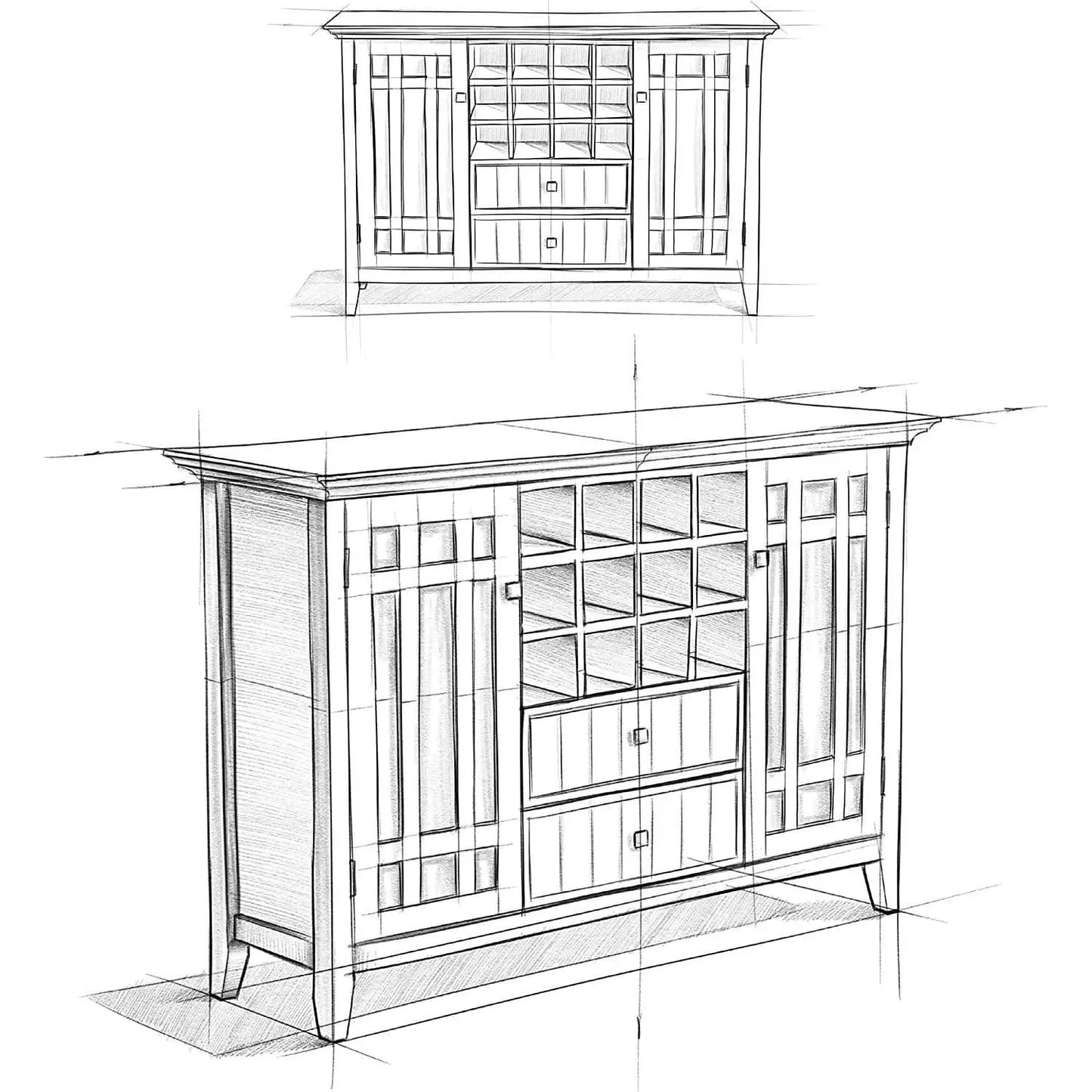 Rustic Gray Pine Wood Sideboard Buffet With Wine Storage from PriceLows™