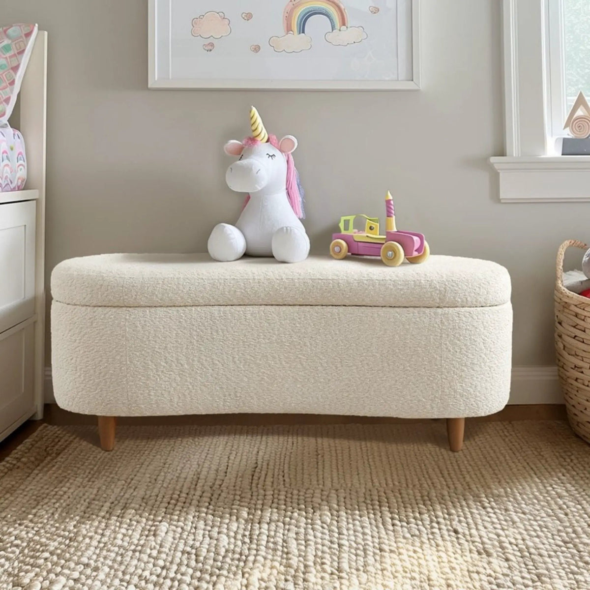 Flip Top Storage Bench | Curved Front Straight Back | Soft Close Hinges | 48 Inch Width