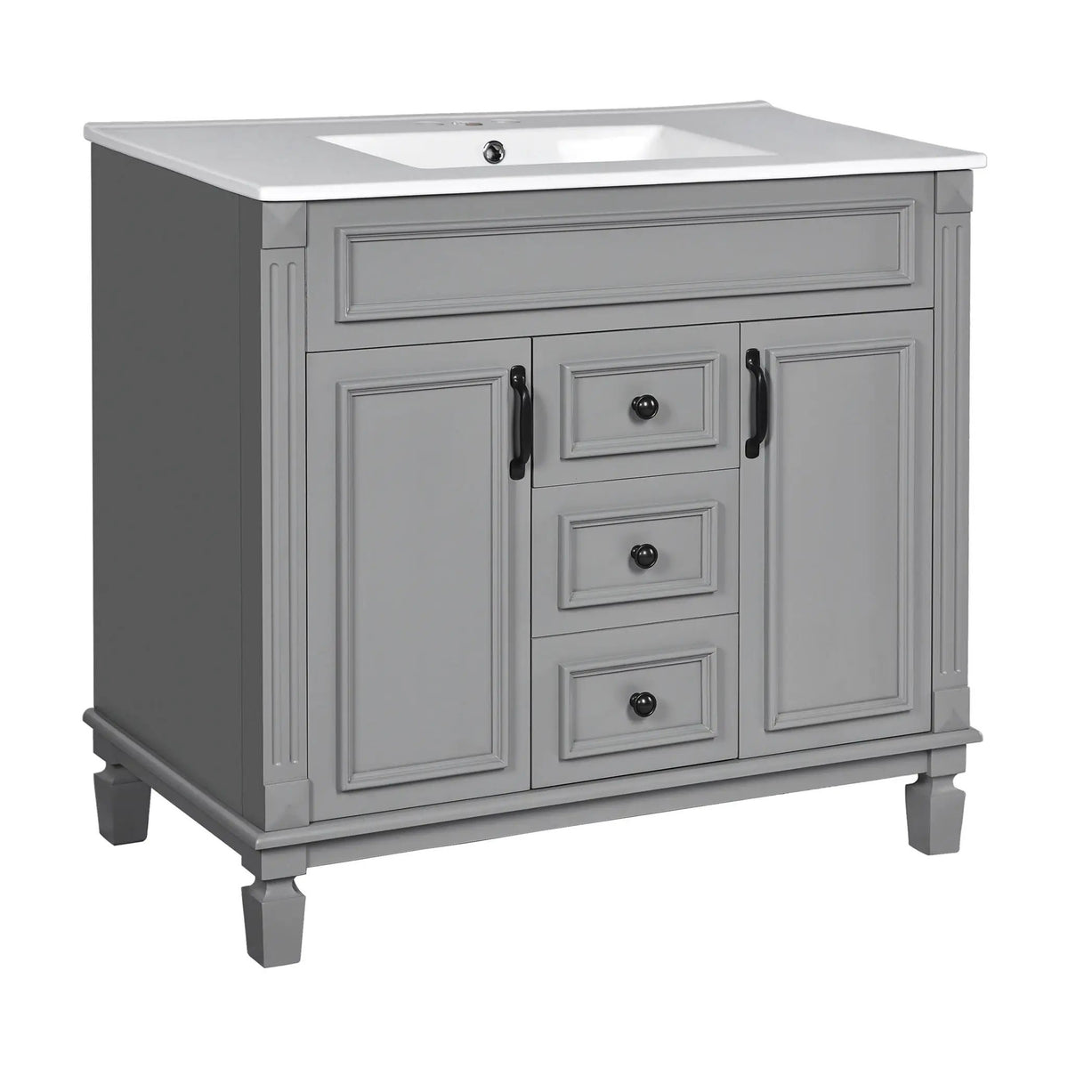 36 Inch Bathroom Vanity With Top Sink | Basin On Cabinet | 2 Soft Closing Doors | 2 Drawers