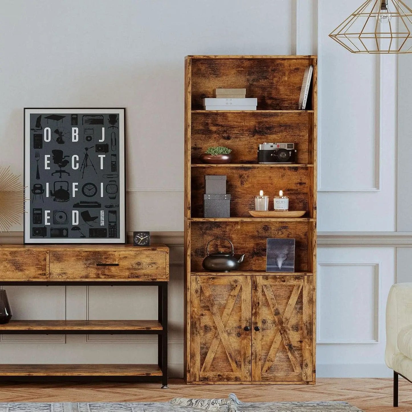 Industrial 70 Inch Tall Bookcase With Doors 6 Shelf Floor Standing Storage from PriceLows™