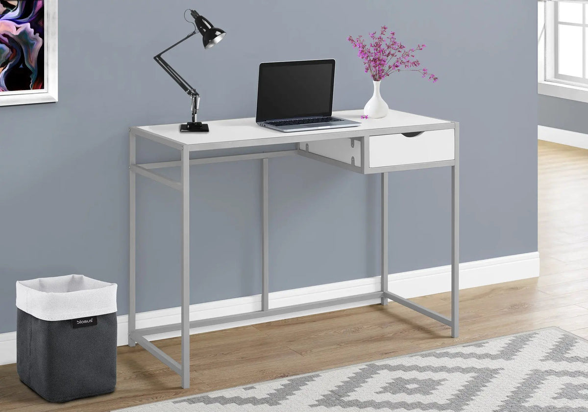 Laptop Computer Desk | 1 Storage Drawer | Slender Metal Frame | Space-Saving Contemporary Design