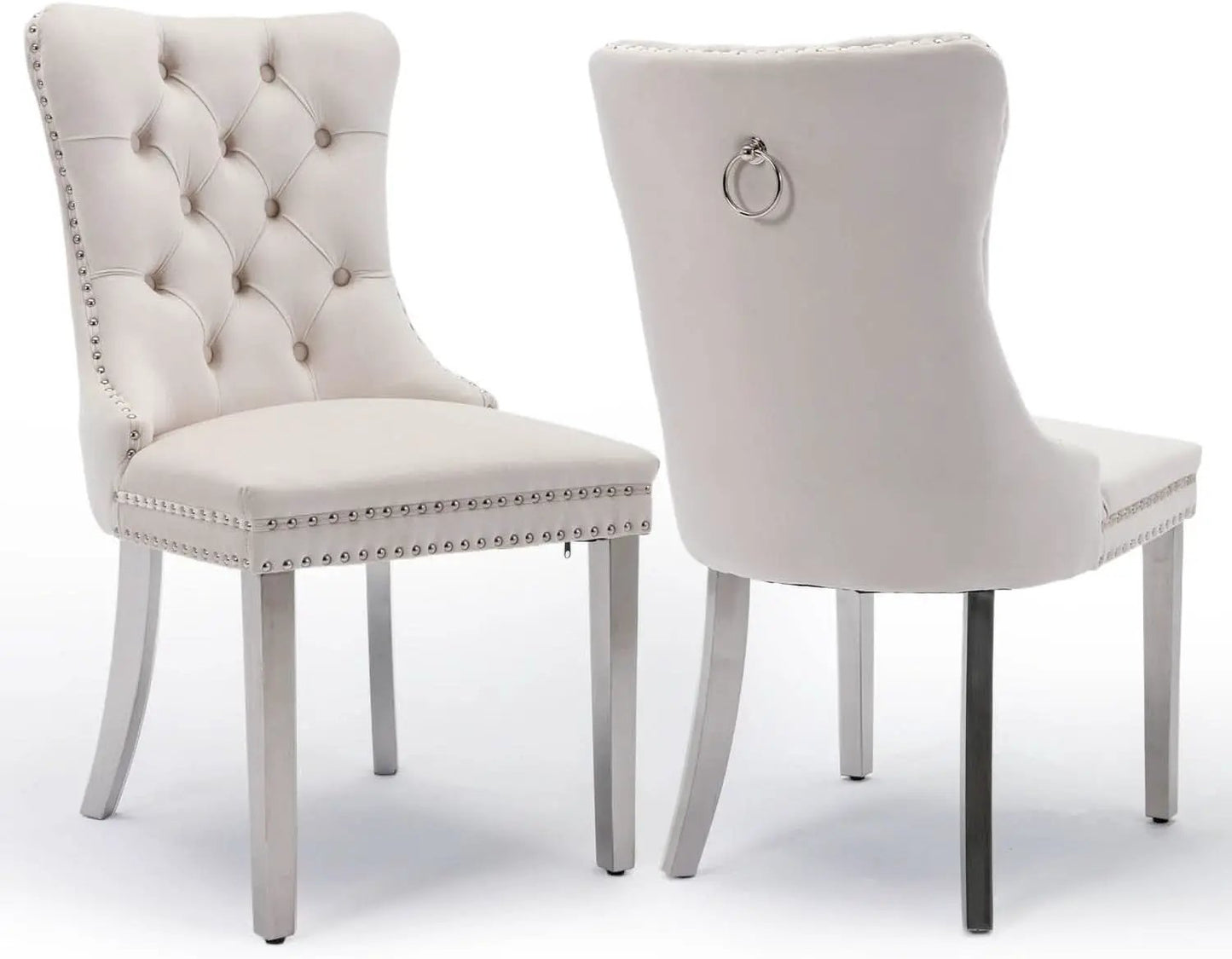 Velvet Dining Chairs Set Of 2 Beige Tufted Upholstered from PriceLows™