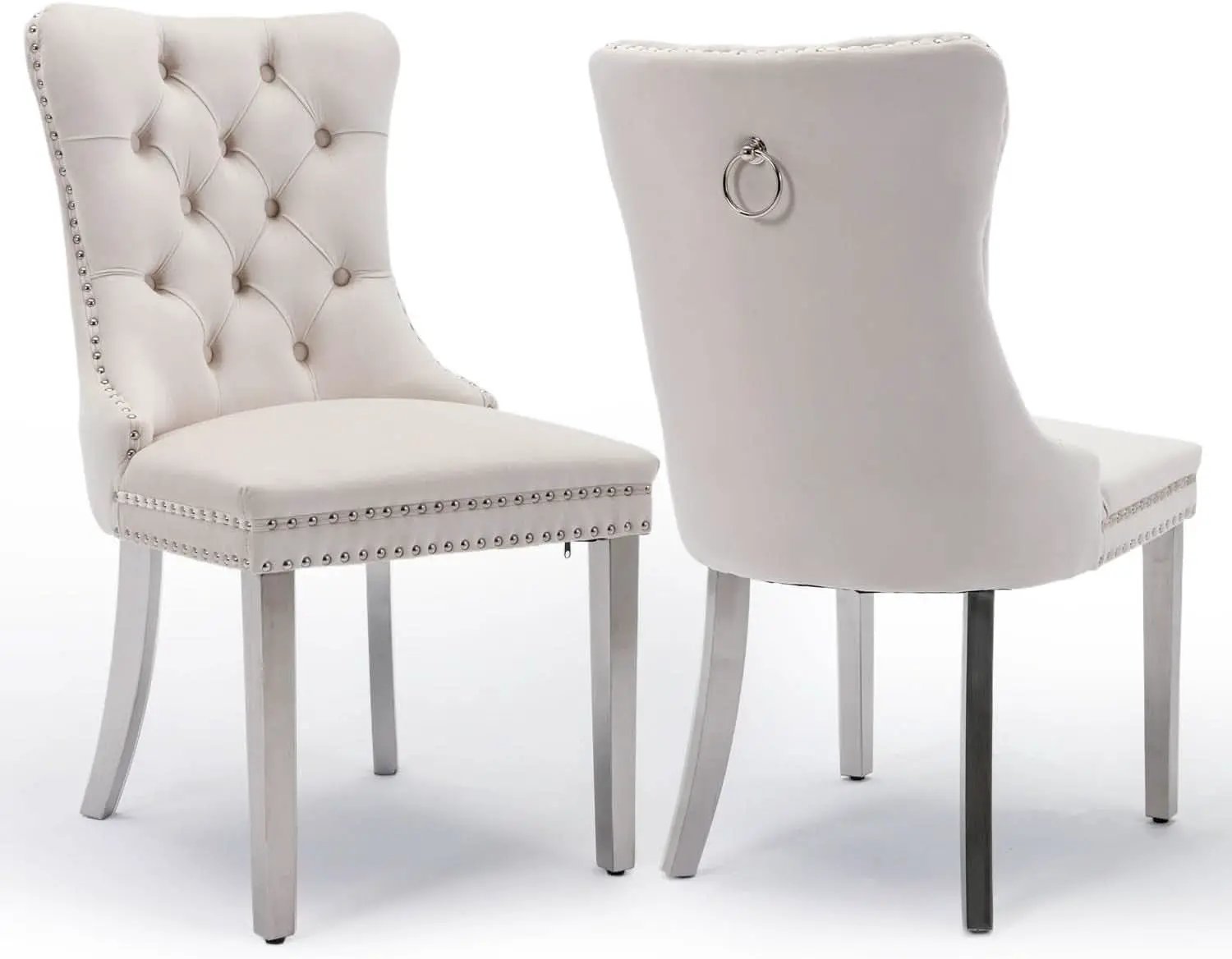 Velvet Dining Chairs Set Of 2 Beige Tufted Upholstered from PriceLows™