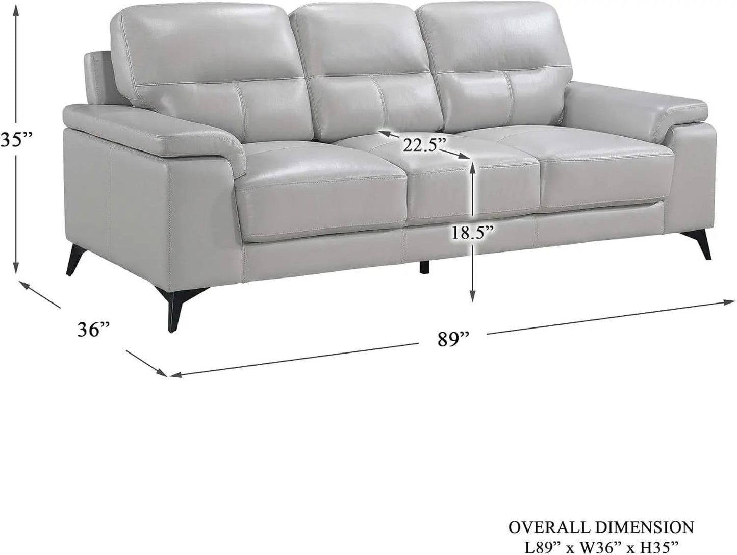 89 Inch Leather Sofa Silver Gray With Metal Legs Wood Frame from PriceLows™