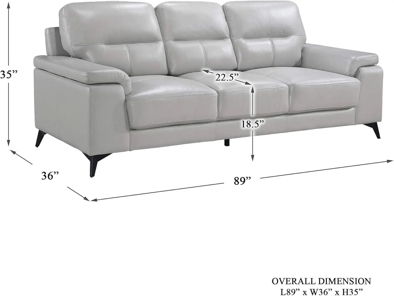 89 Inch Leather Sofa Silver Gray With Metal Legs Wood Frame from PriceLows™