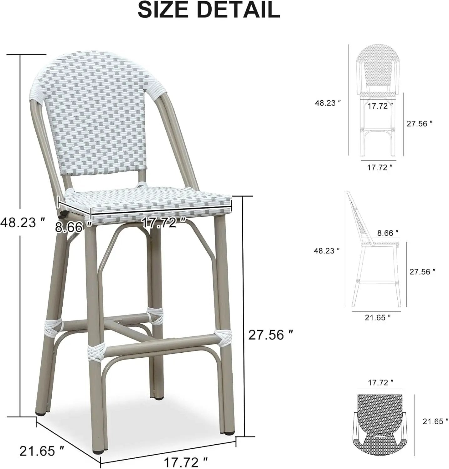French Style Outdoor Bar Stools Set Of 2 27 Inch White And Grey from PriceLows™