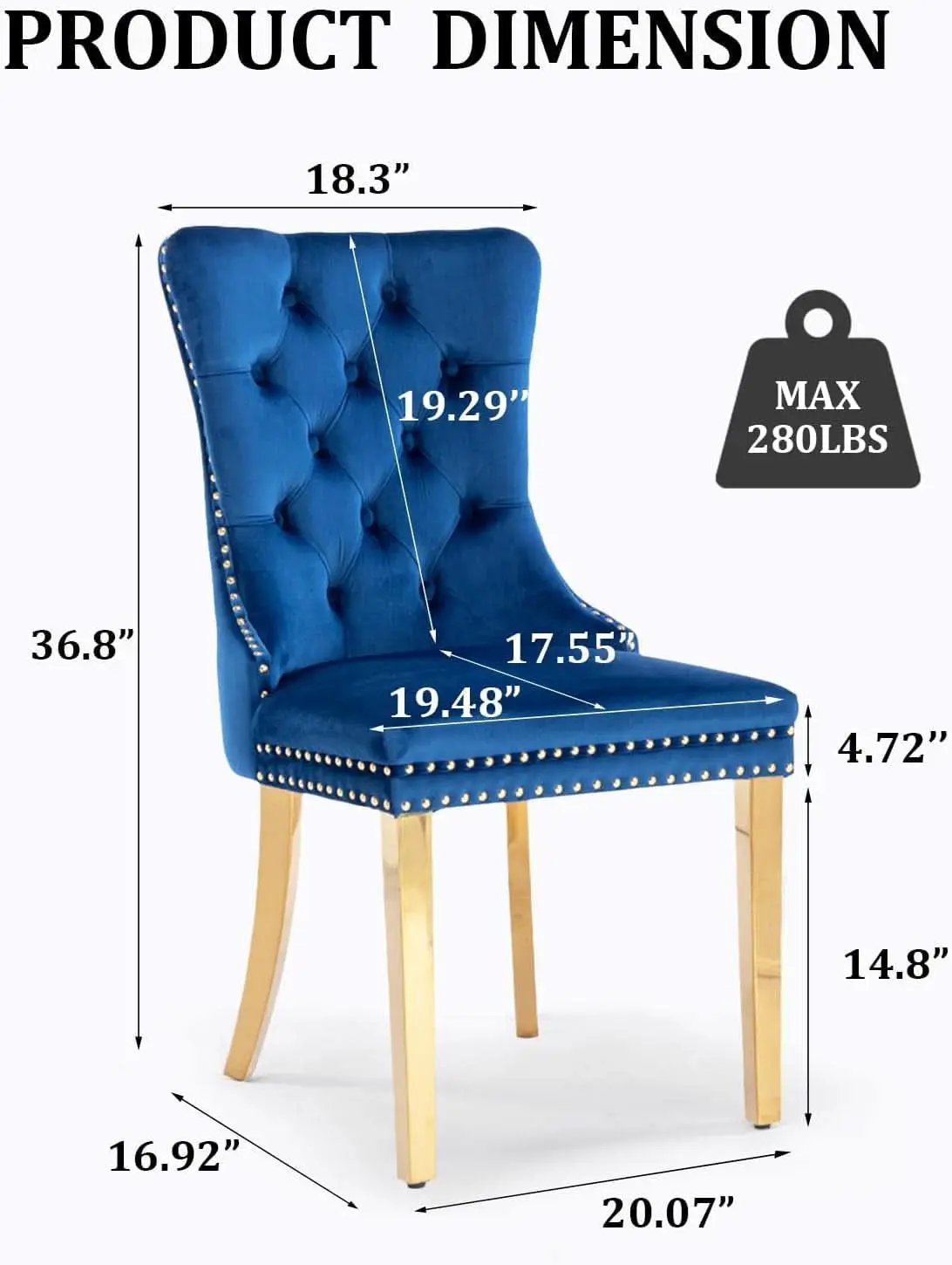 Blue Velvet Dining Chair Set Of 2 With Tufted Nailhead Trim from PriceLows™