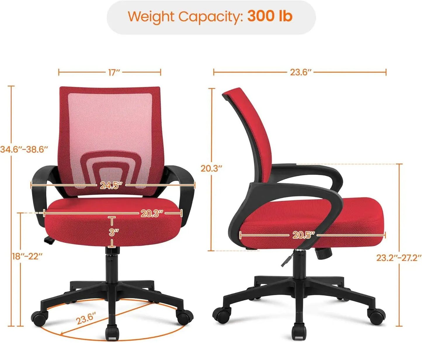 Ergonomic Red Mesh Office Chair With Lumbar Support from PriceLows™