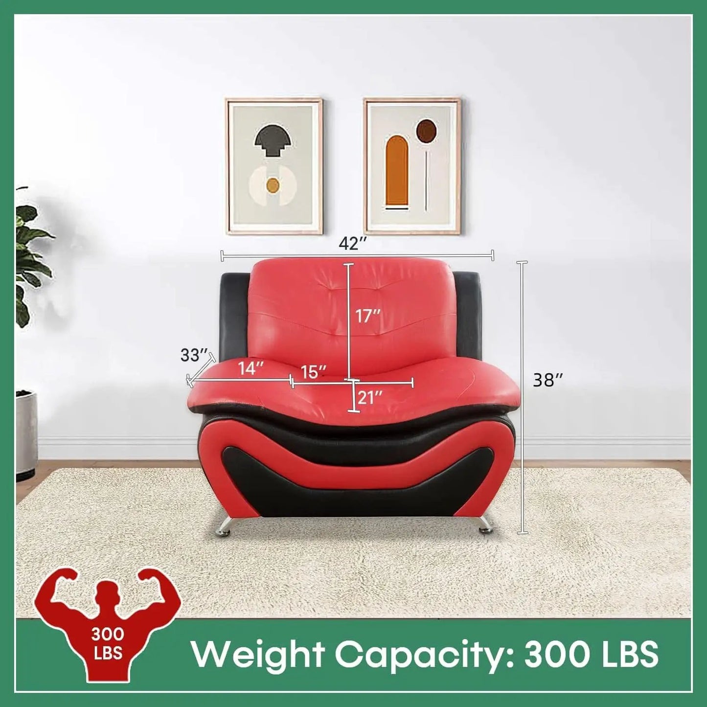 Leather Three Piece Living Room Sofa Set Black And Red from PriceLows™