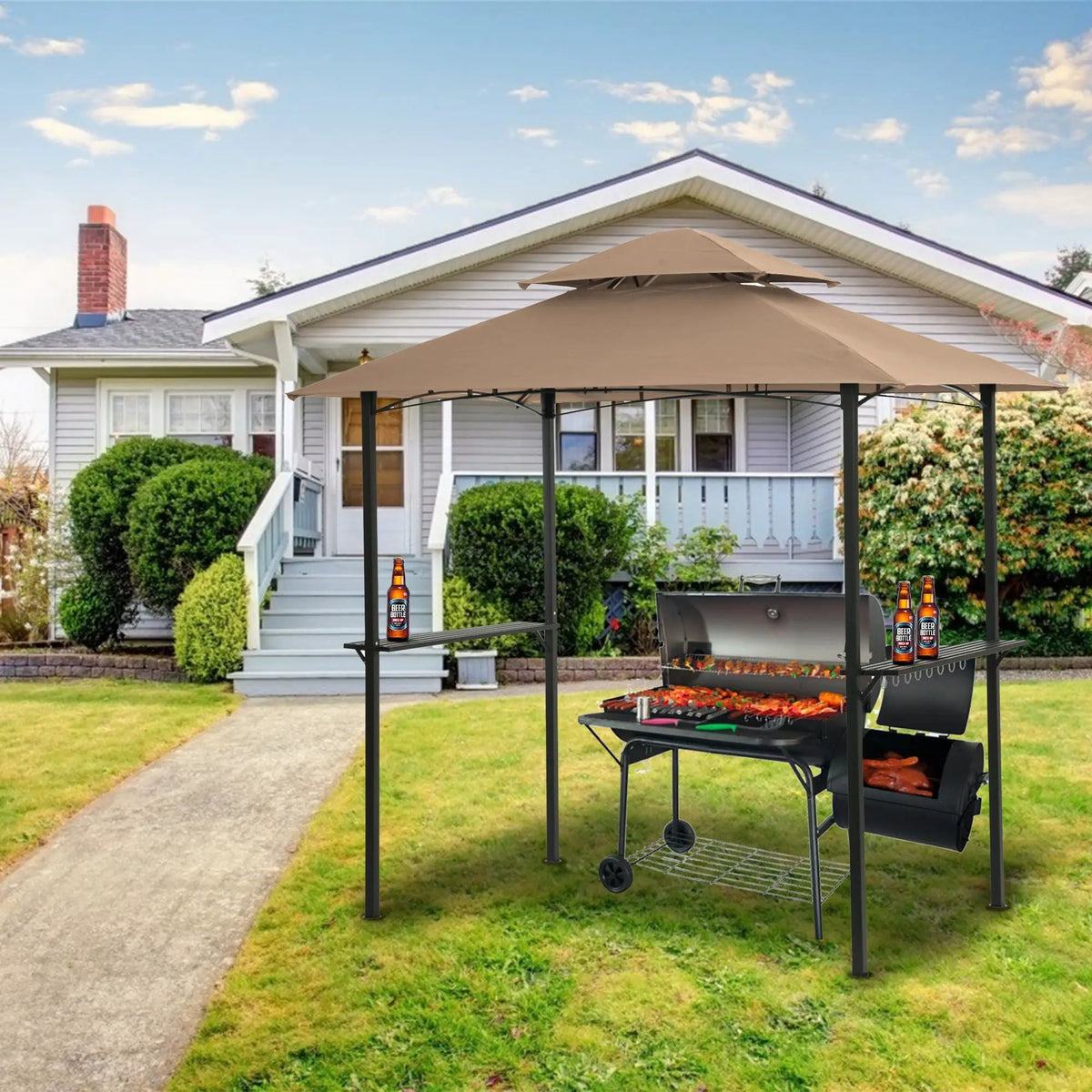 Outdoor Grill Gazebo | Double Tier Canopy | Steel Frame | 3 Person