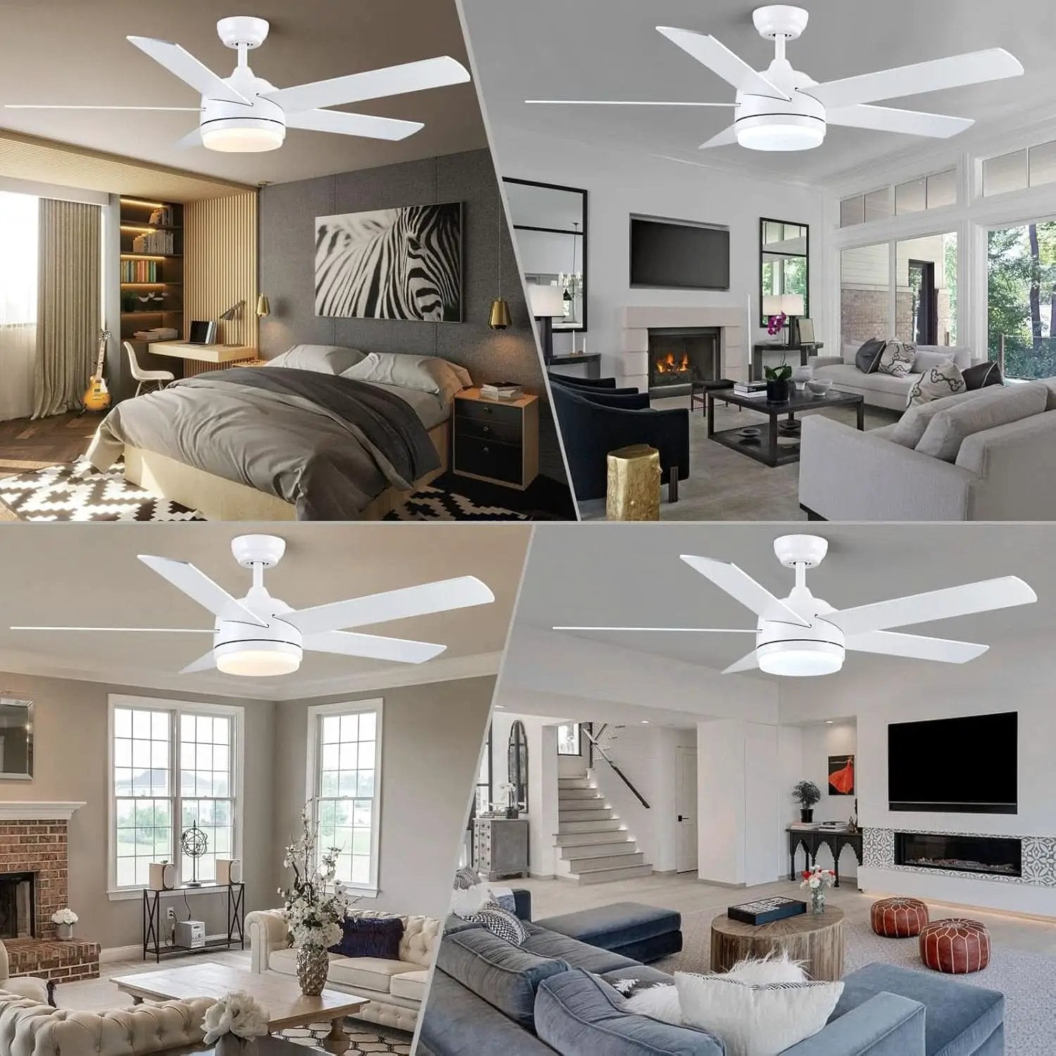 52 Inch White Ceiling Fan With Dimmable LED Lights from PriceLows™