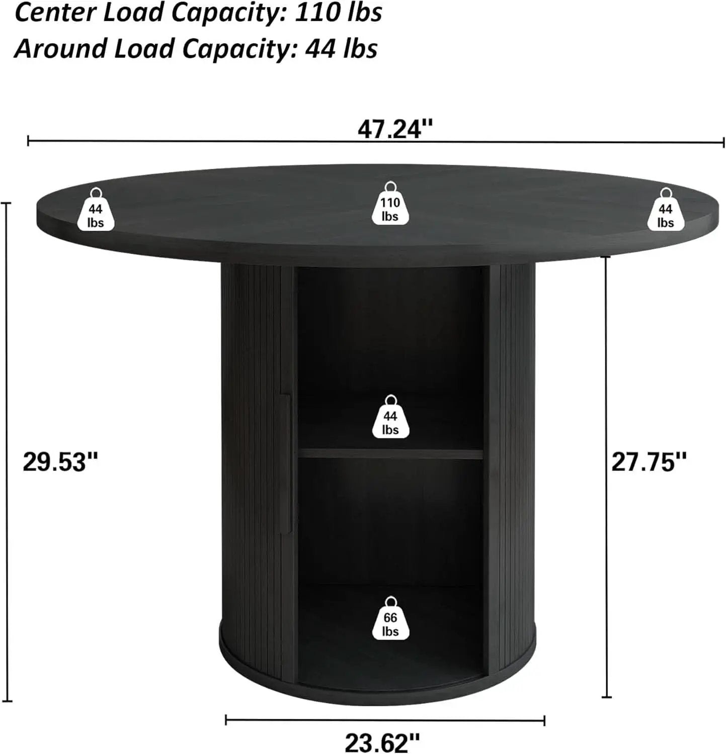 47 Inch Round Dining Table For 4 With Storage Shelf Black from PriceLows™