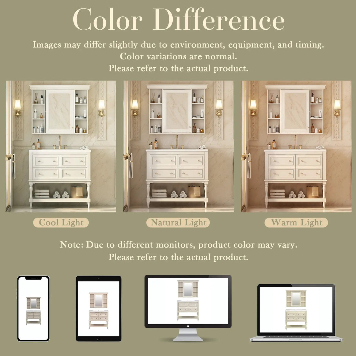 Bathroom Vanity With Medicine Cabinet | 4 Extension Drawers | Adjustable Shelf Mirror | Solid Wood Frame