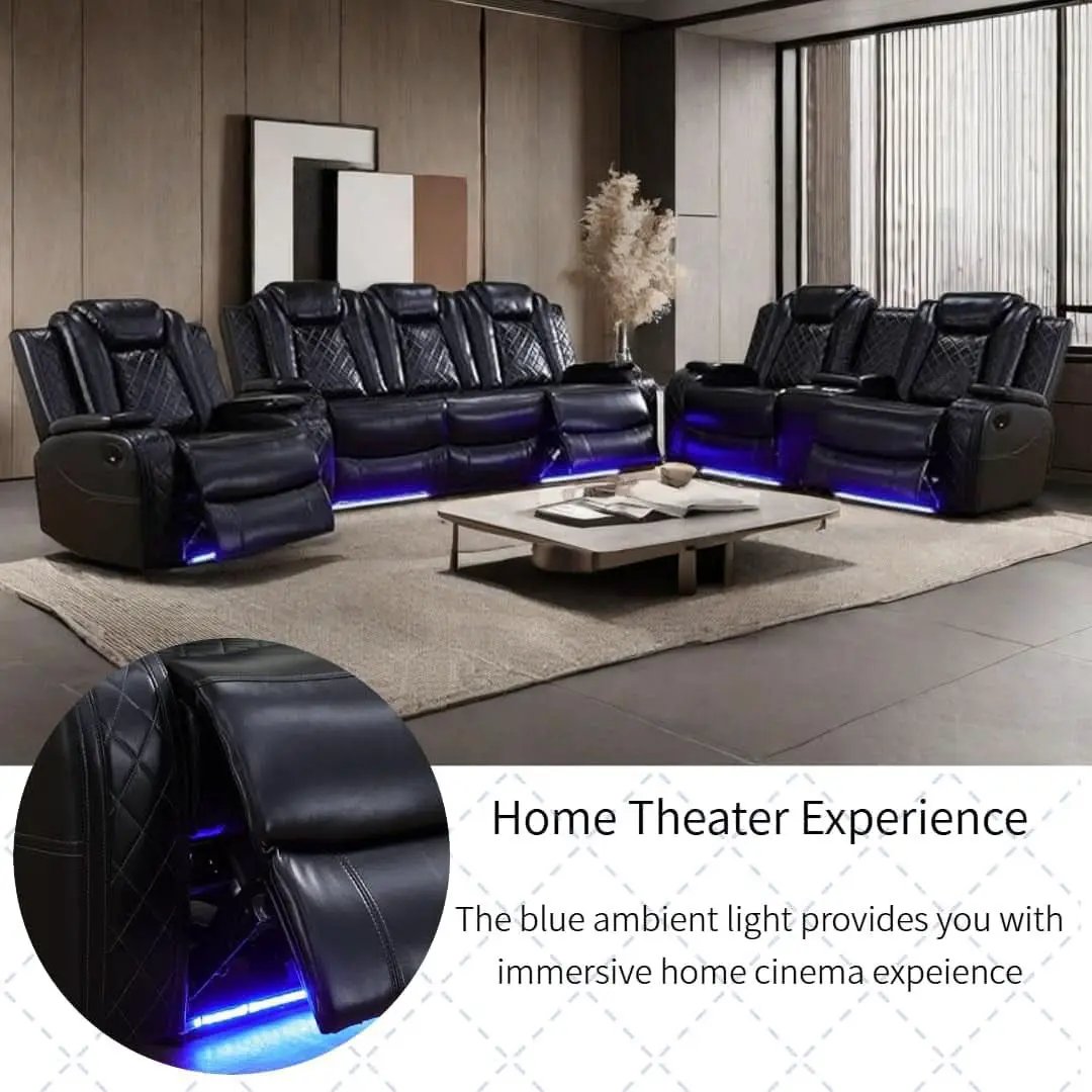 Power Recliner Set With LED Lights And Wireless Charger USB Port from PriceLows™