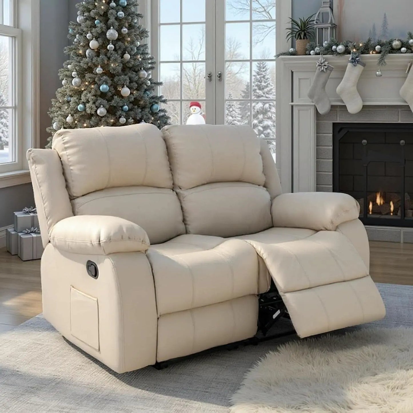 Manual Leather Loveseat Recliner Sofa With Pockets from PriceLows™