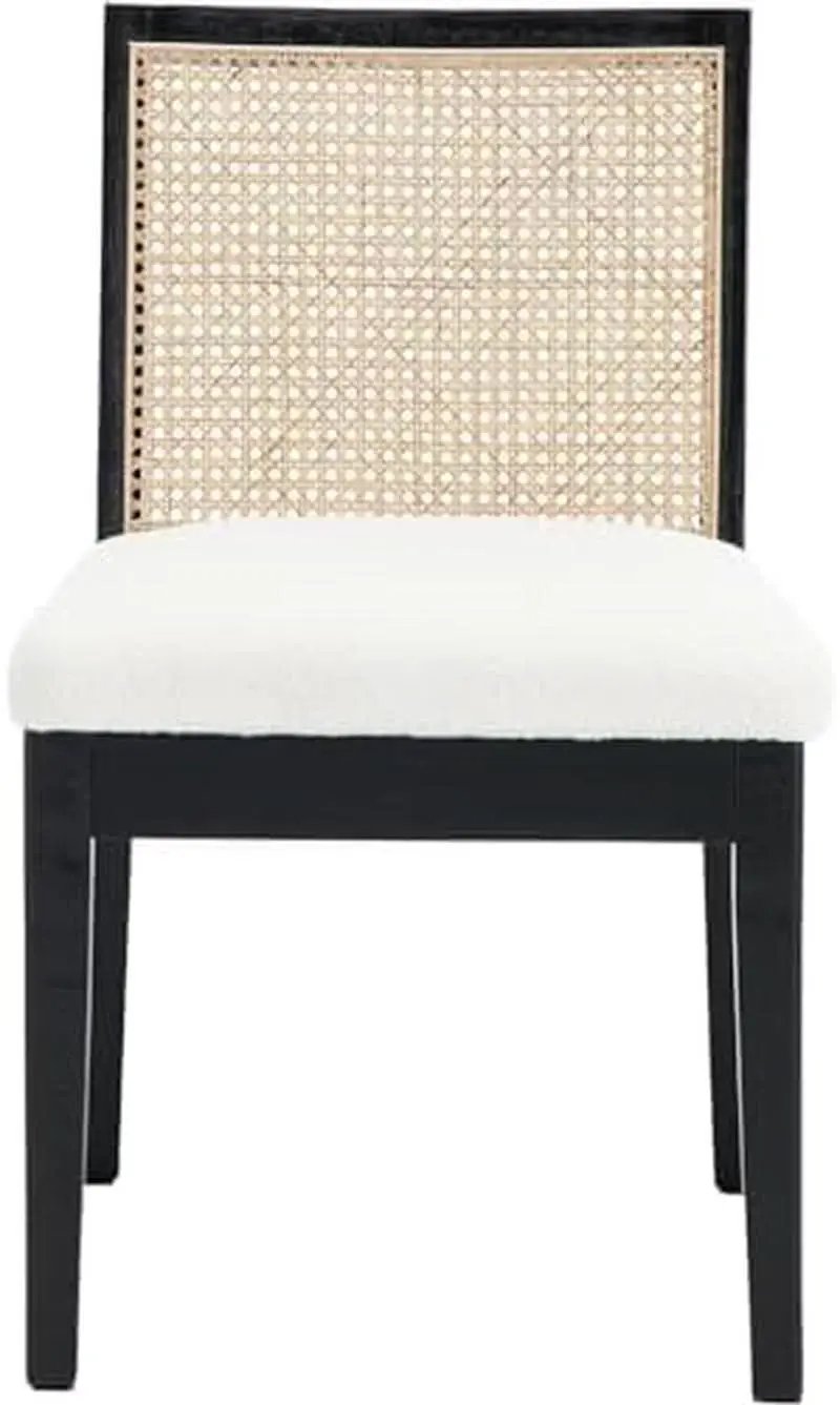 Black Rattan Dining Chairs Four Pack Sherpa Upholstered from PriceLows™