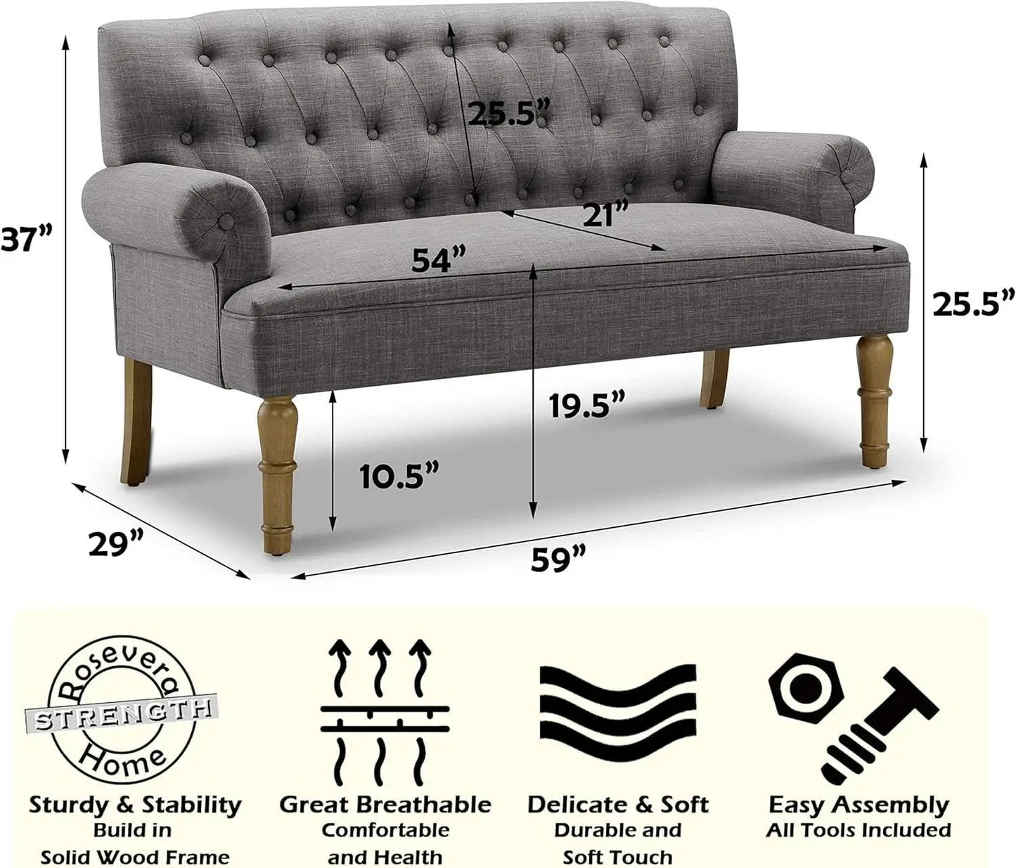 Dove Gray Loveseat Sofa With Button Tufting Sinuous Springs from PriceLows™