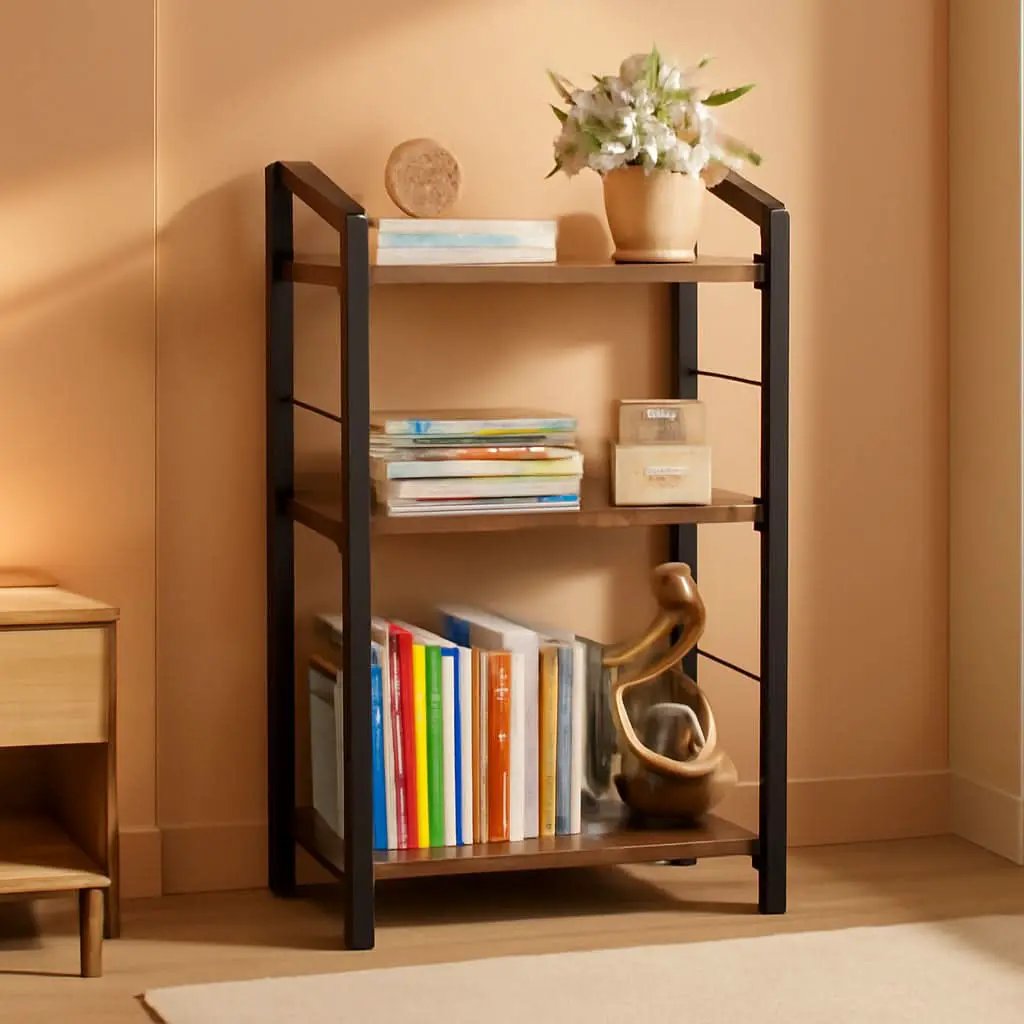 3 Tier Wooden Bookshelf With Edge Protection Vintage Brown from PriceLows™