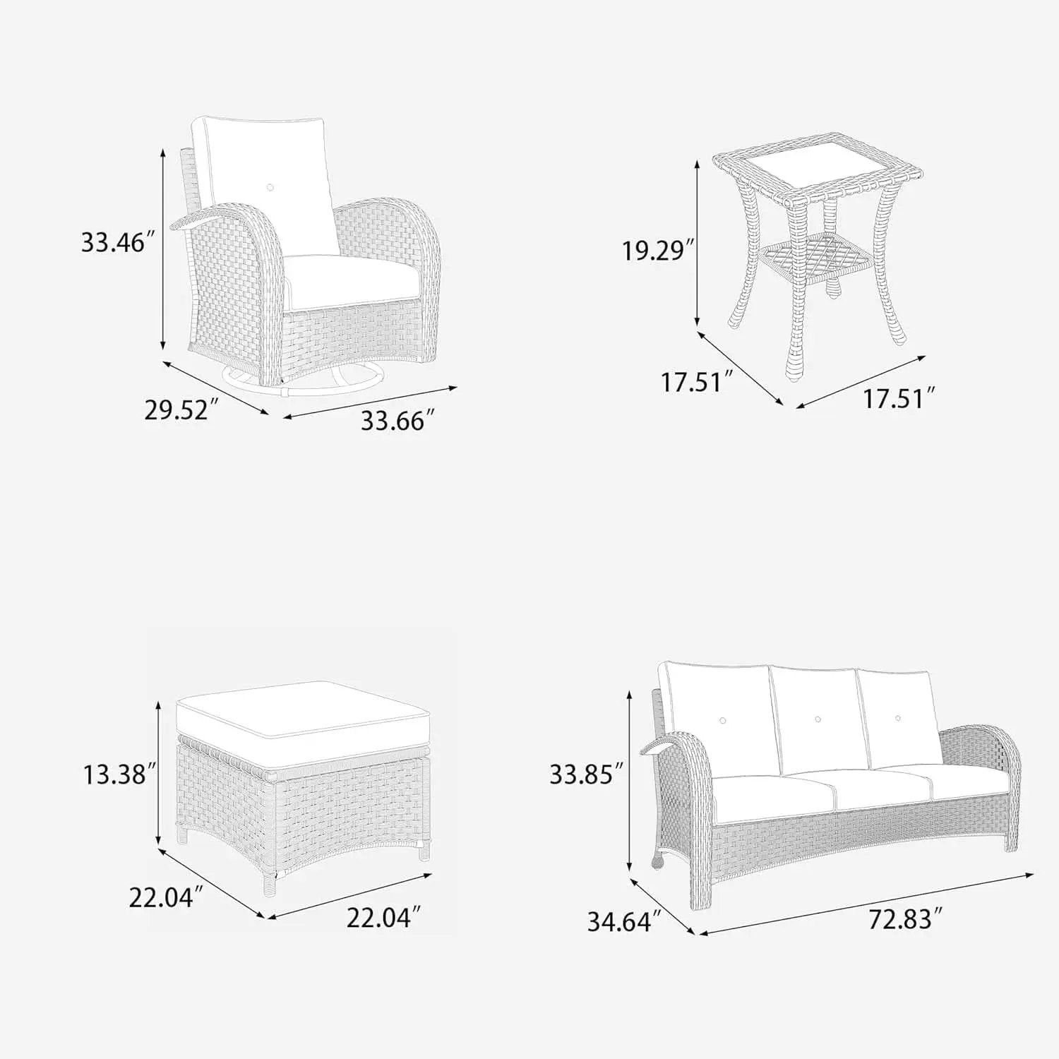 6 Piece Outdoor Patio Furniture Set Sectional Swivel Rocker Chairs from PriceLows™