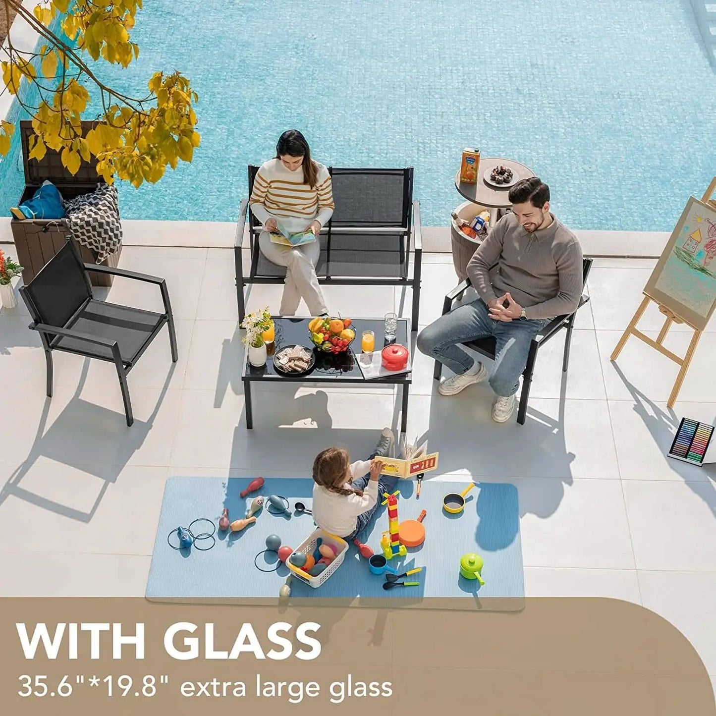 4 Piece Outdoor Patio Set With Glass Table Black Durable from PriceLows™