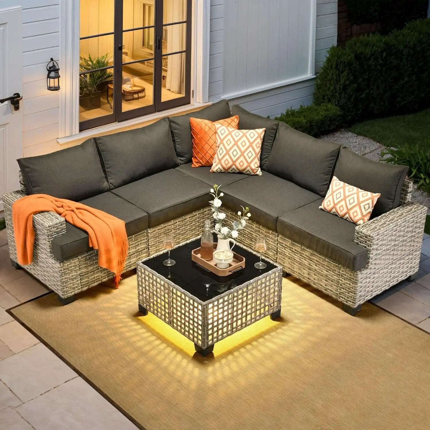Six Piece Rattan Wicker Outdoor Sectional Sofa Set from PriceLows™