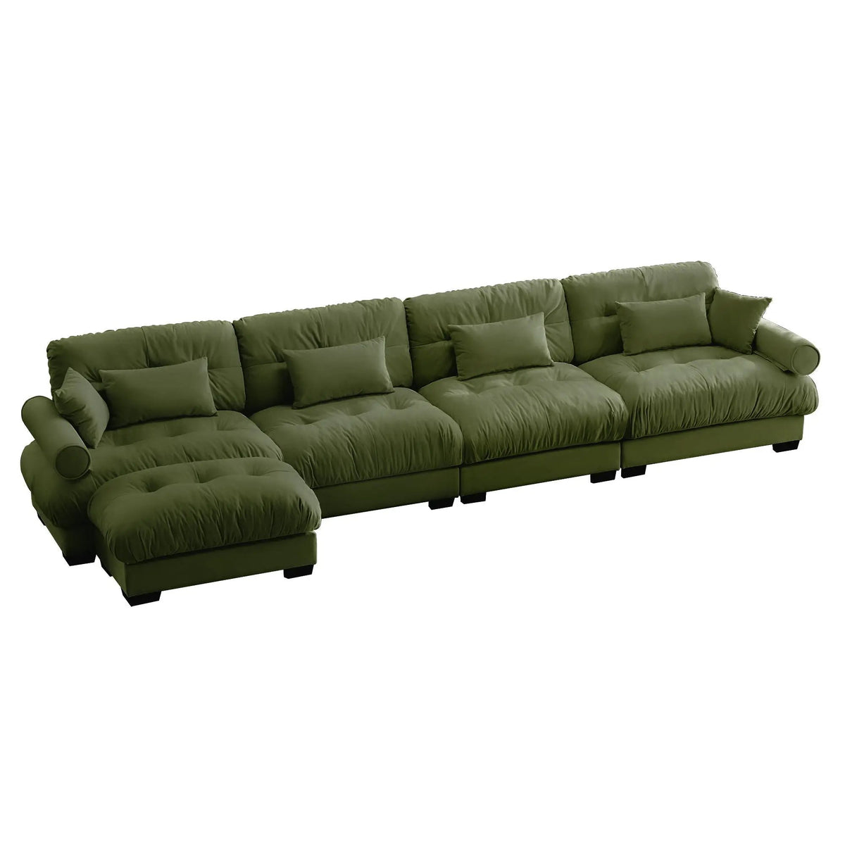 Modular Sectional Sofa | Deep Comfort Cushions | Vintage Fabric Ottoman