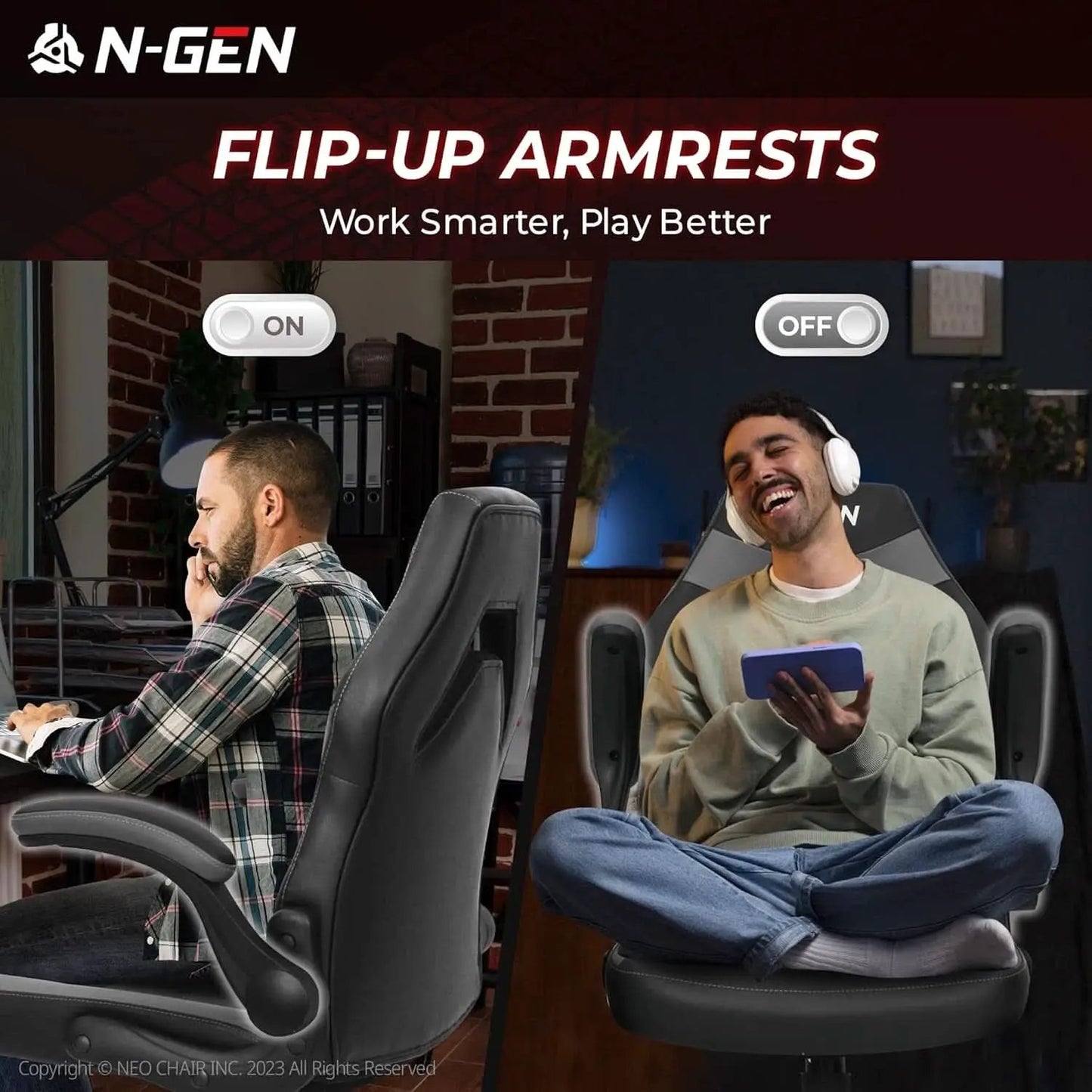 N-GEN Ergonomic Gaming Chair With Lumbar Support Gray PU Leather from PriceLows™