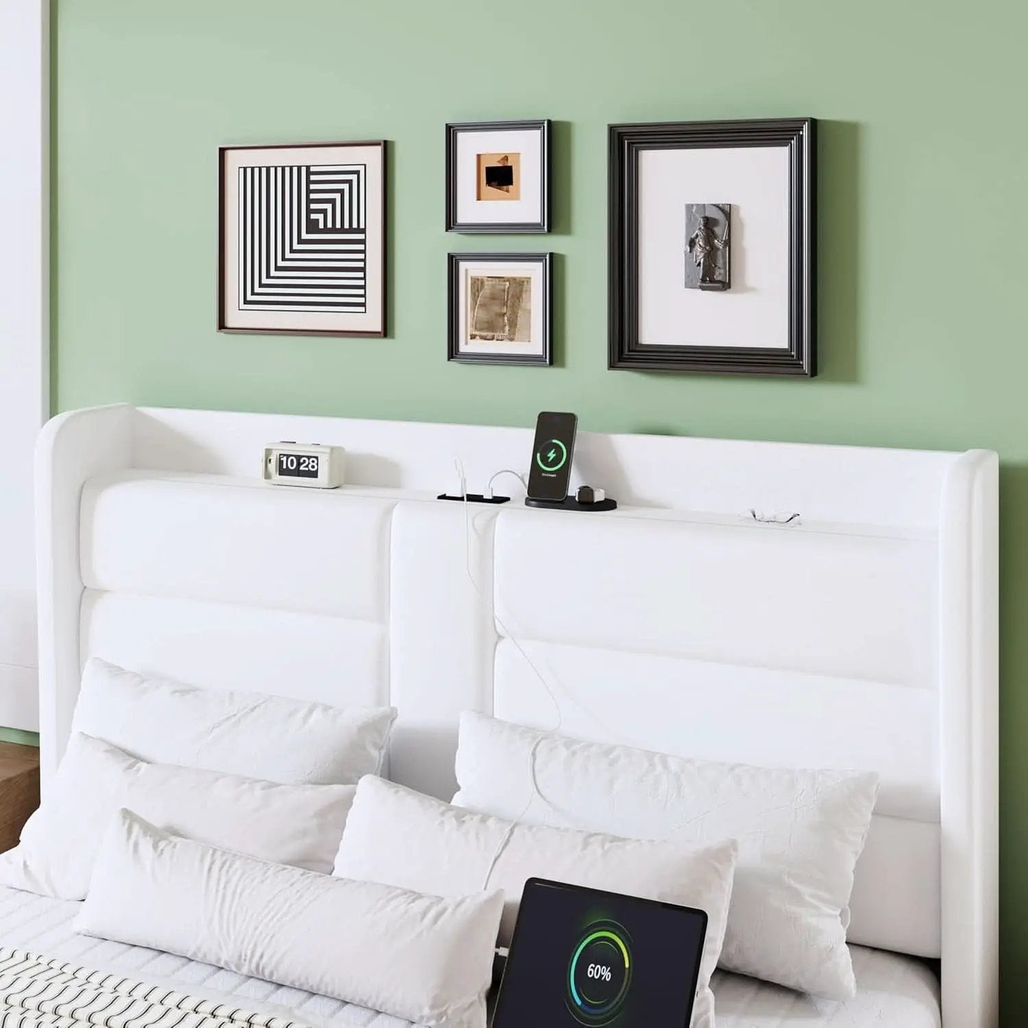 Full Size Platform Bed Frame With USB Charging Station And Storage Headboard from PriceLows™