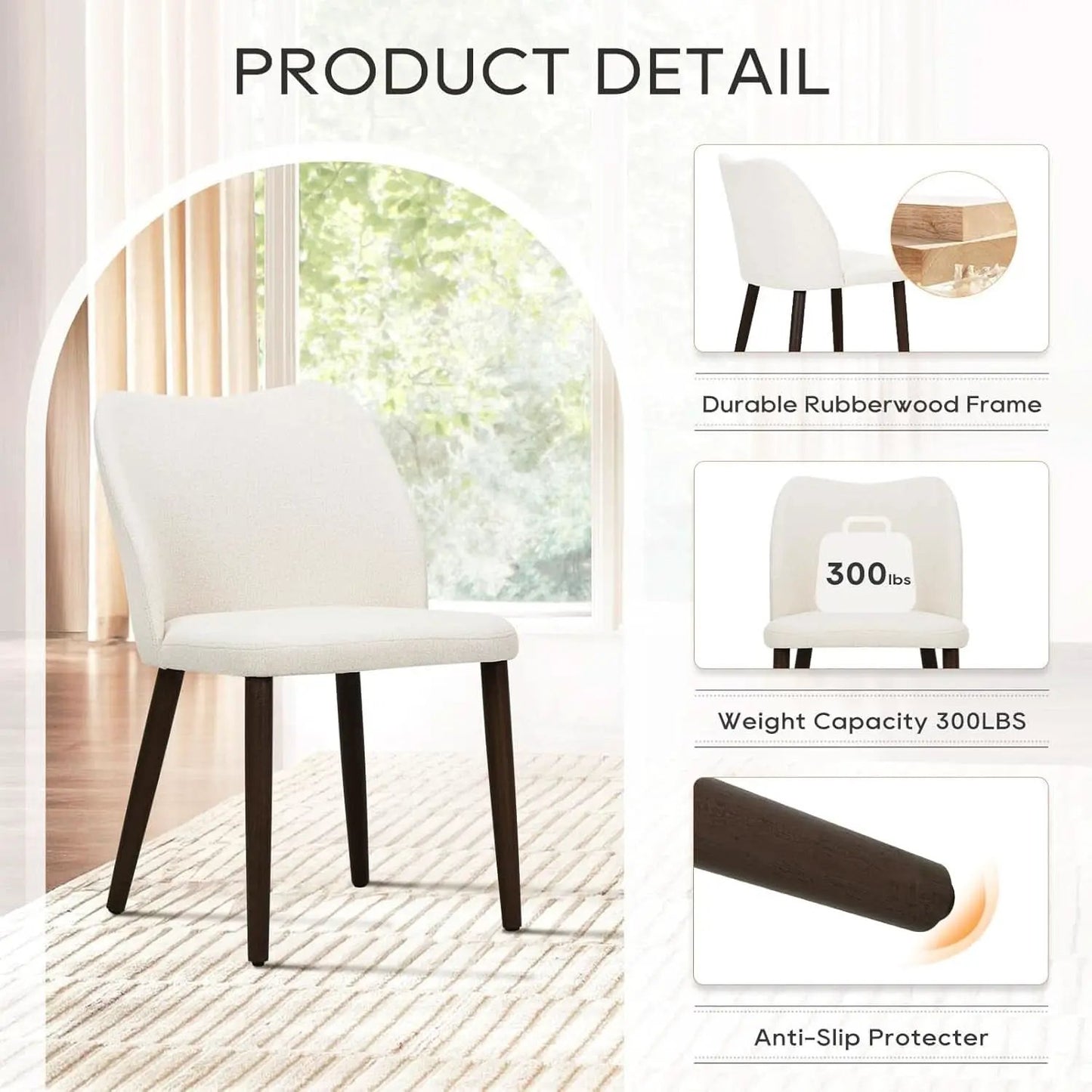 Upholstered Dining Chairs Pair Beige Fabric Wood Legs from PriceLows™