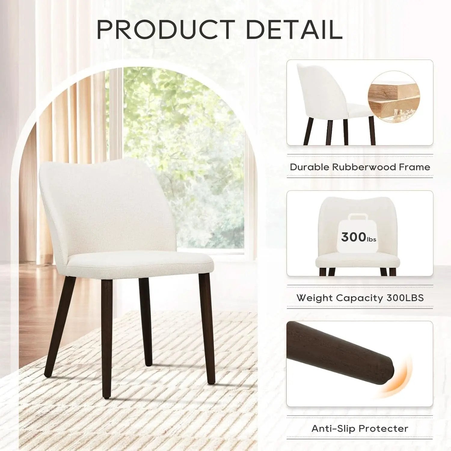 Upholstered Dining Chairs Pair Beige Fabric Wood Legs from PriceLows™