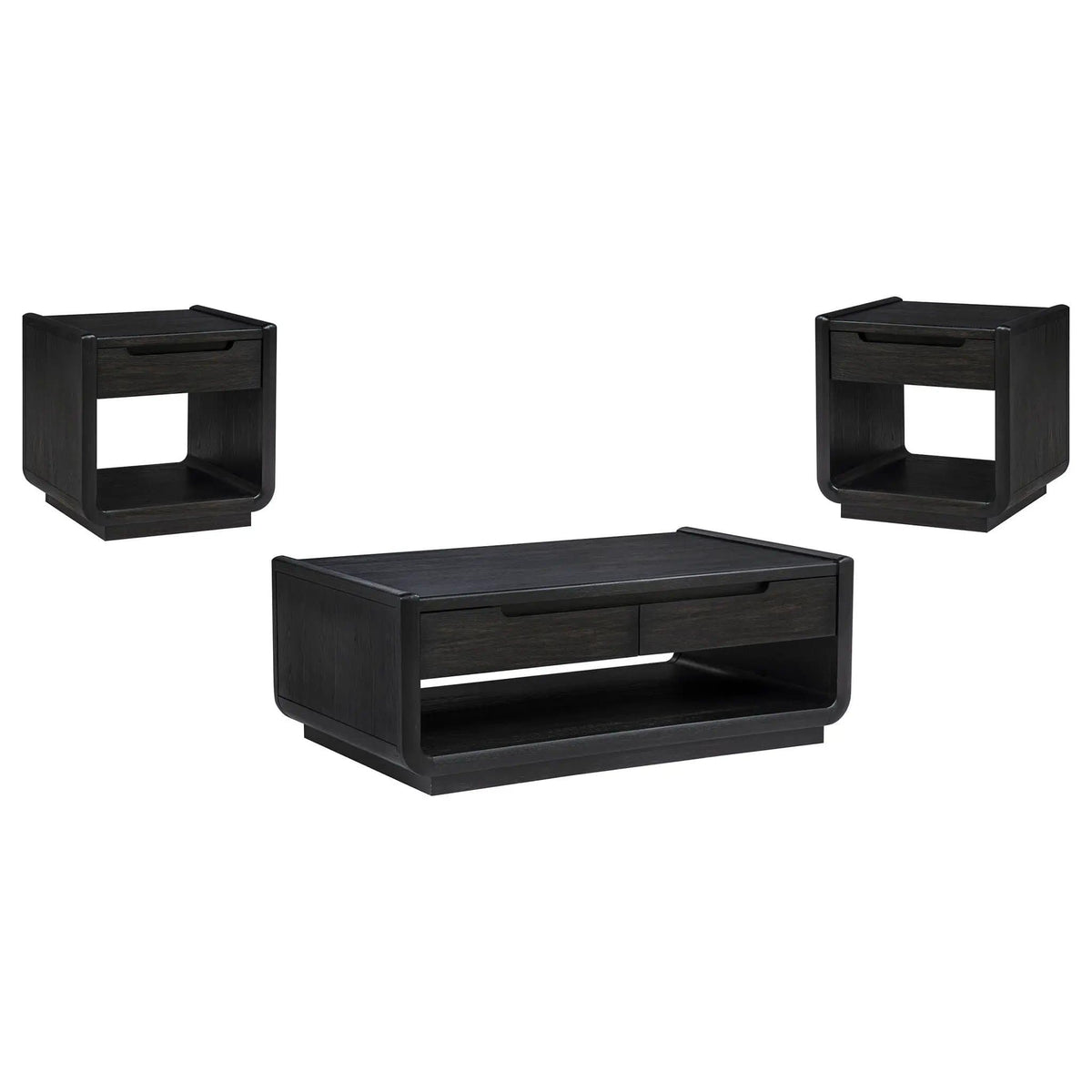 Leandro 3-piece Wood Coffee and End Table Set Burnished | 3-Piece Set | Engineered Wood & Veneer | Black