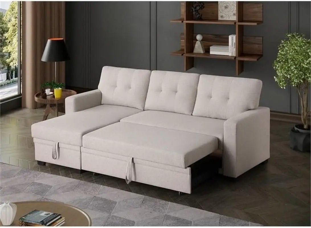 Beige L Shaped Convertible Sleeper Sectional Couch from PriceLows™