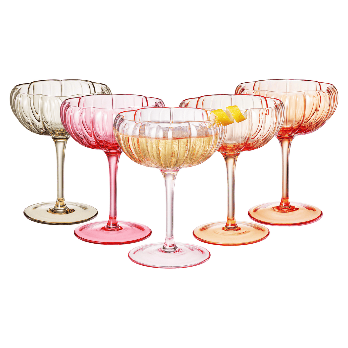 Flower Coupe Cocktail Glasses Bright Colors | Set of 4 | Glass | Entertaining