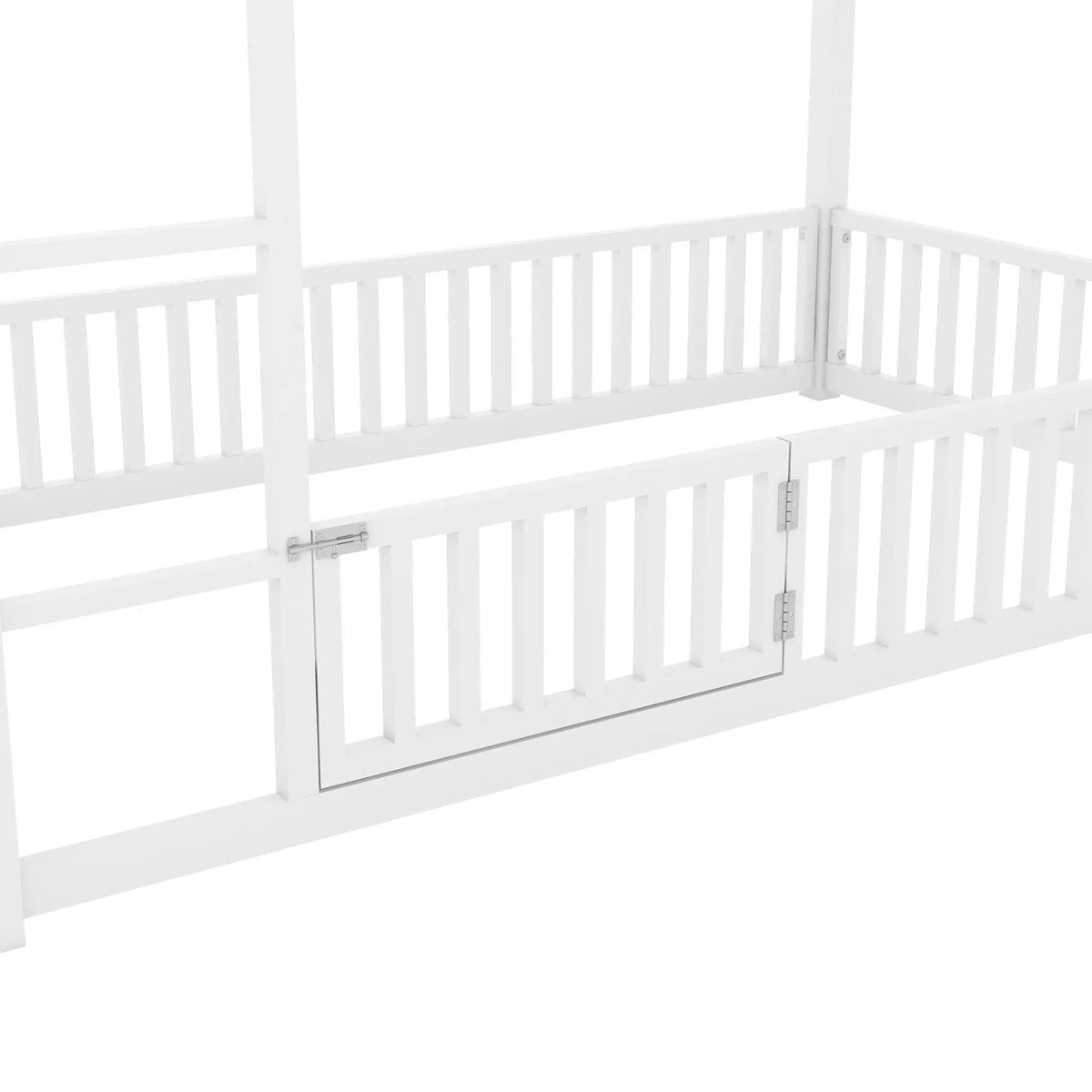 Metal House Bunk Bed | Twin Size | With Fence and Built-In Door