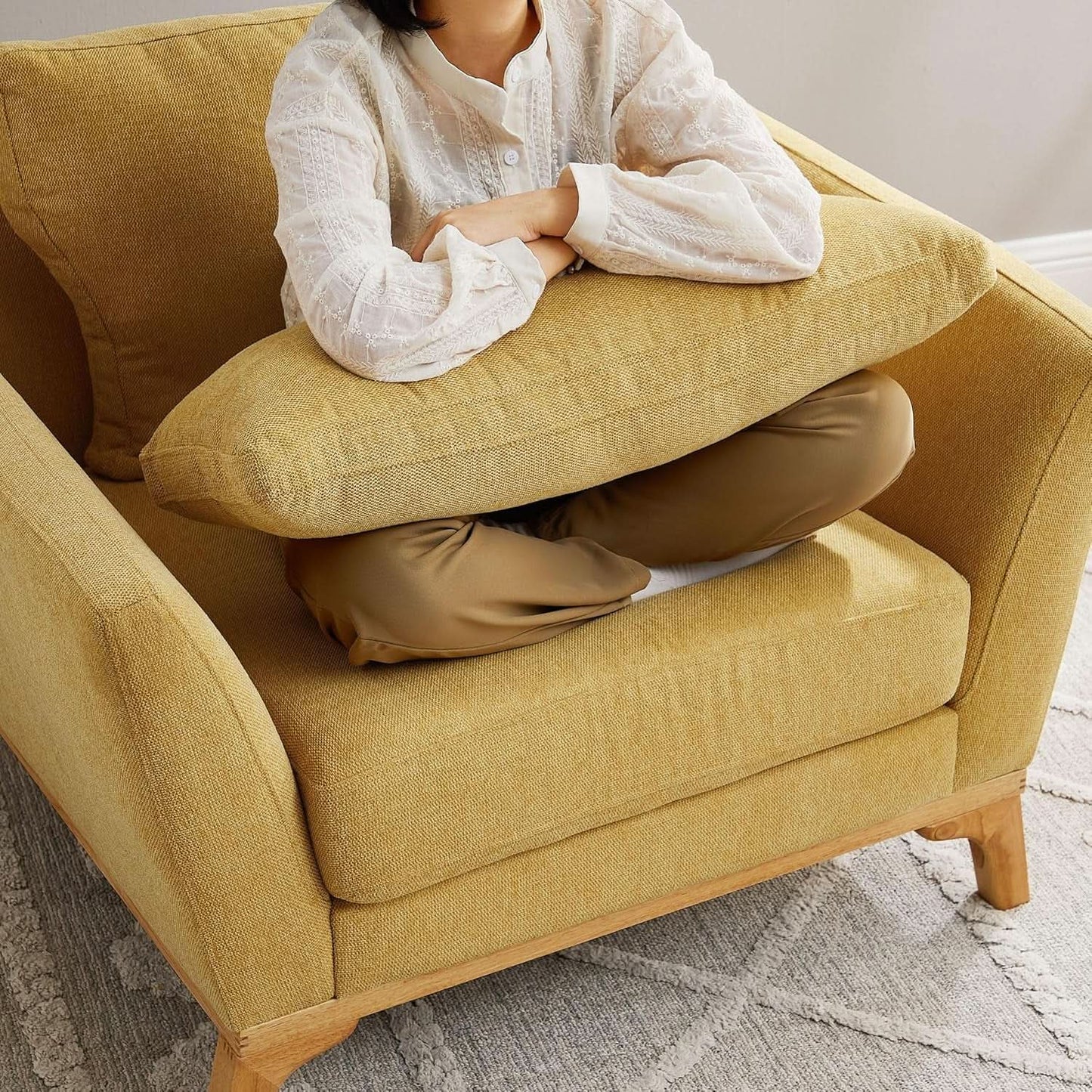 Large Yellow Linen Upholstered Accent Chair Cushions from PriceLows™