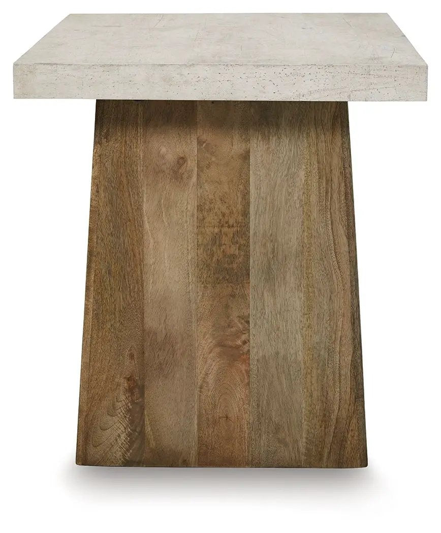 Brendalhouse Rectangular Cocktail Table | Faux Cement Tabletop | Double Plinth Base | Casual Contemporary