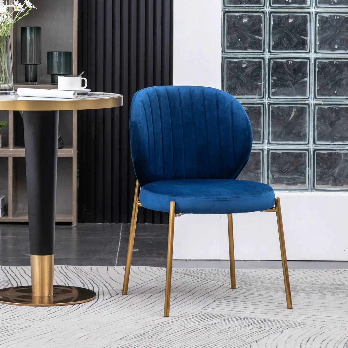 Amoa Velvet Dining Chair | Contemporary Upholstery | Round Seat Curved Back | Blue