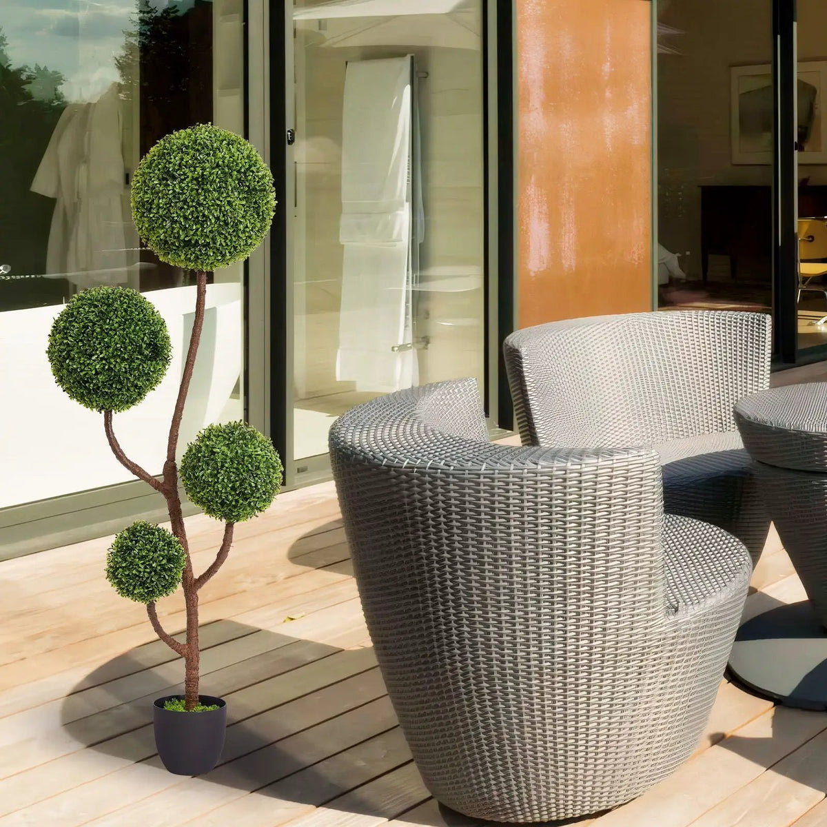 Artificial Boxwood Topiary Tree | Triple Ball Shape | 150 Cm Height | Green Indoor Outdoor Faux Plant