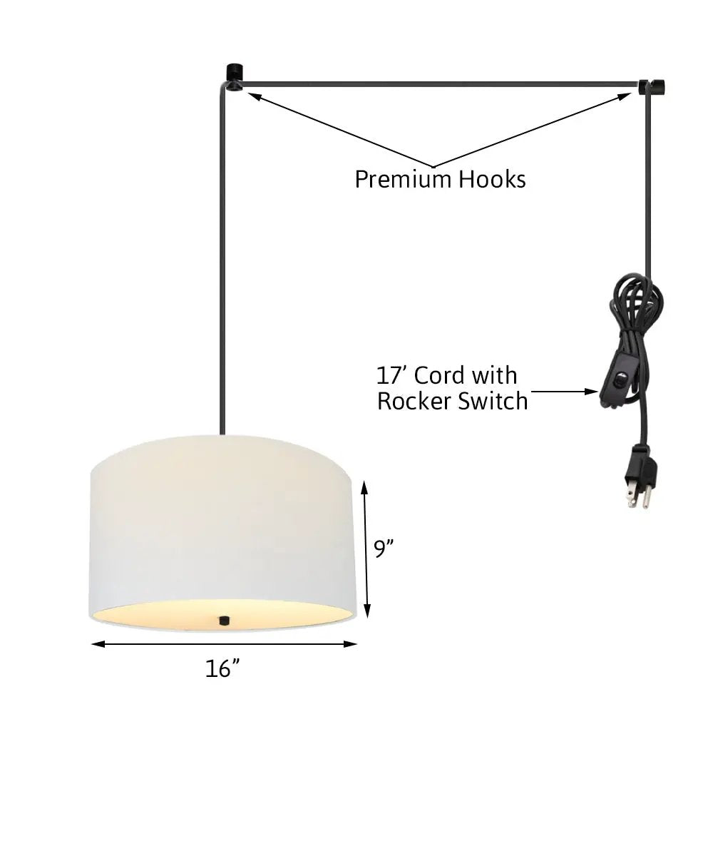 Swag Pendant Light | 16 Inch Wide | 2 Light | White Linen Drum