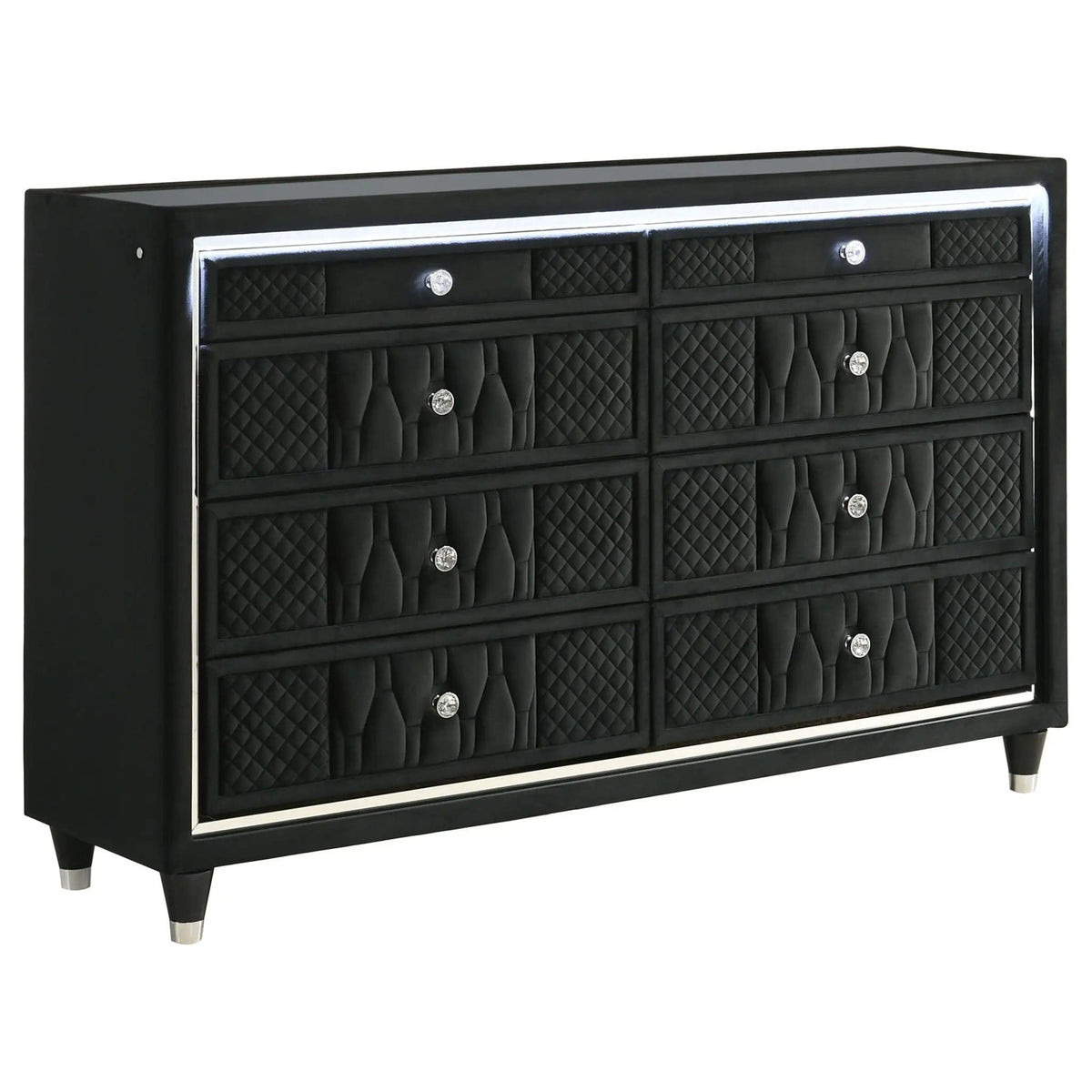 Lorient 4-piece Queen Bedroom Set | 4-Piece Set | Velvet & Tempered Glass | Black