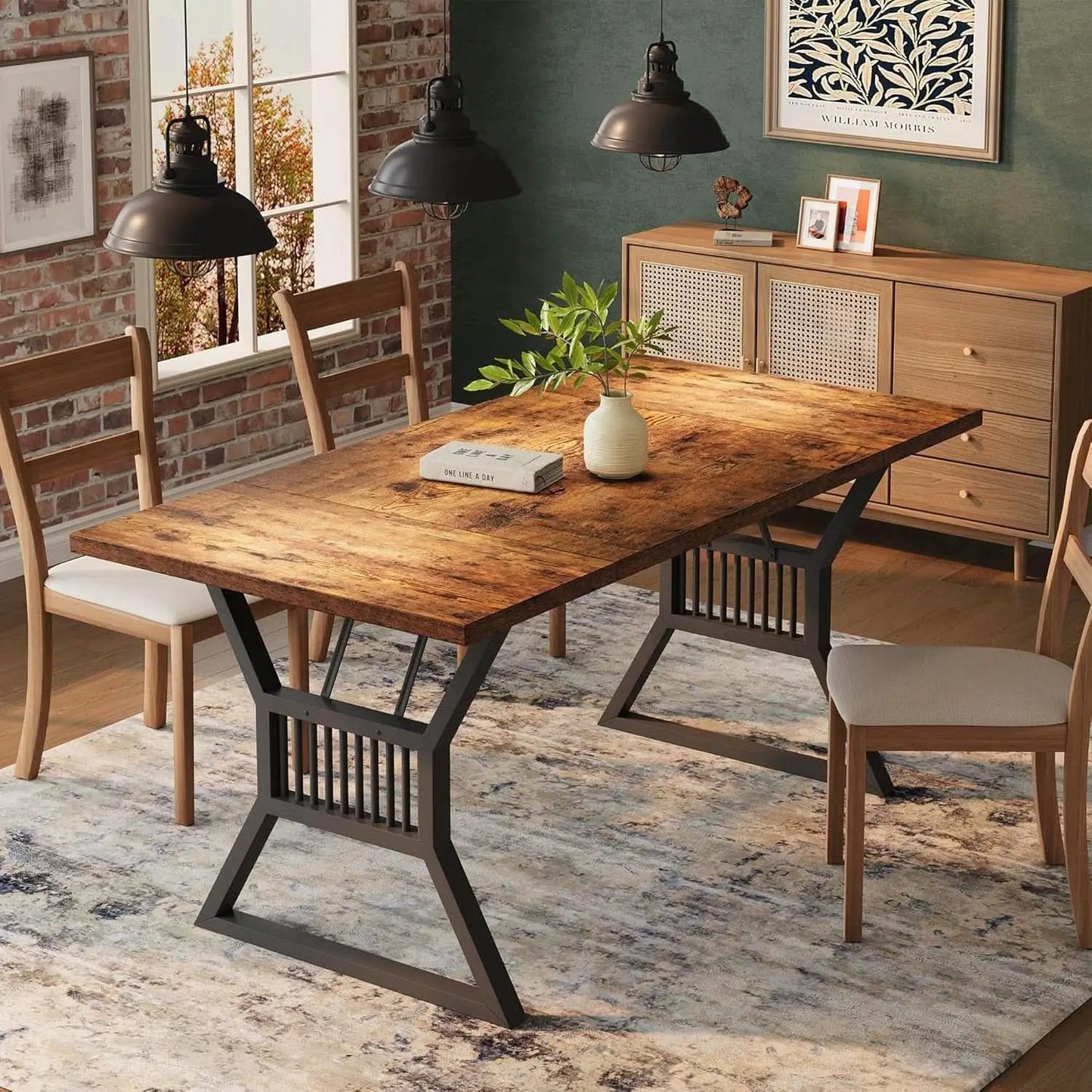 70.8 Inch Farmhouse Dining Table With Heavy Duty Metal Legs from PriceLows™