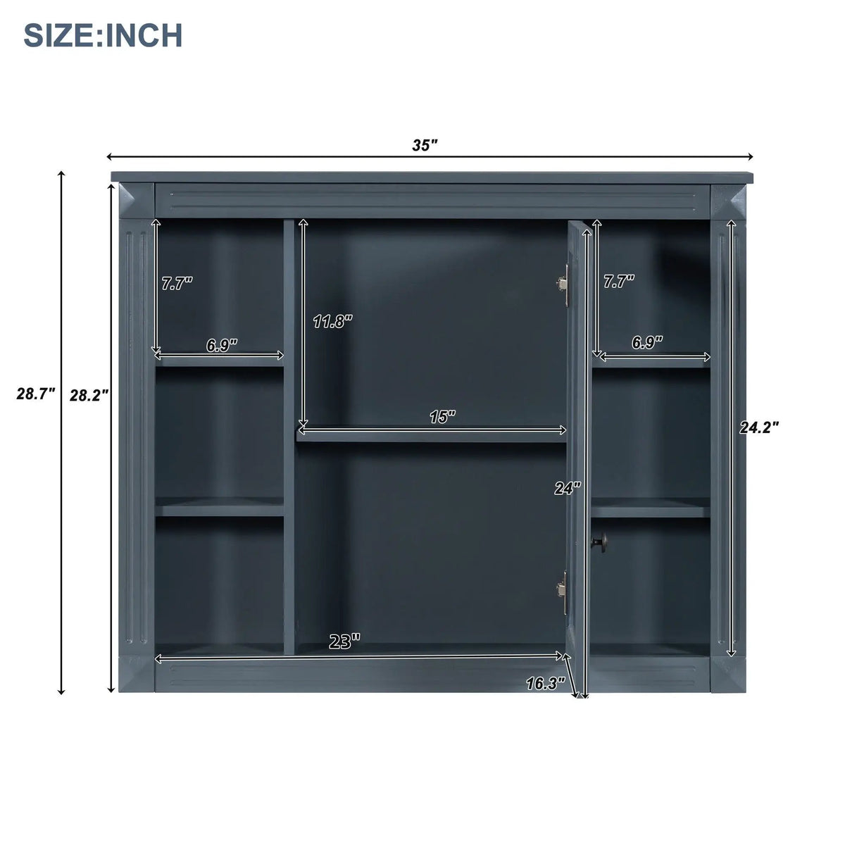 Bathroom Storage Cabinet With Mirror | 6 Open Shelves | Vintage Handle | Adjustable Interior