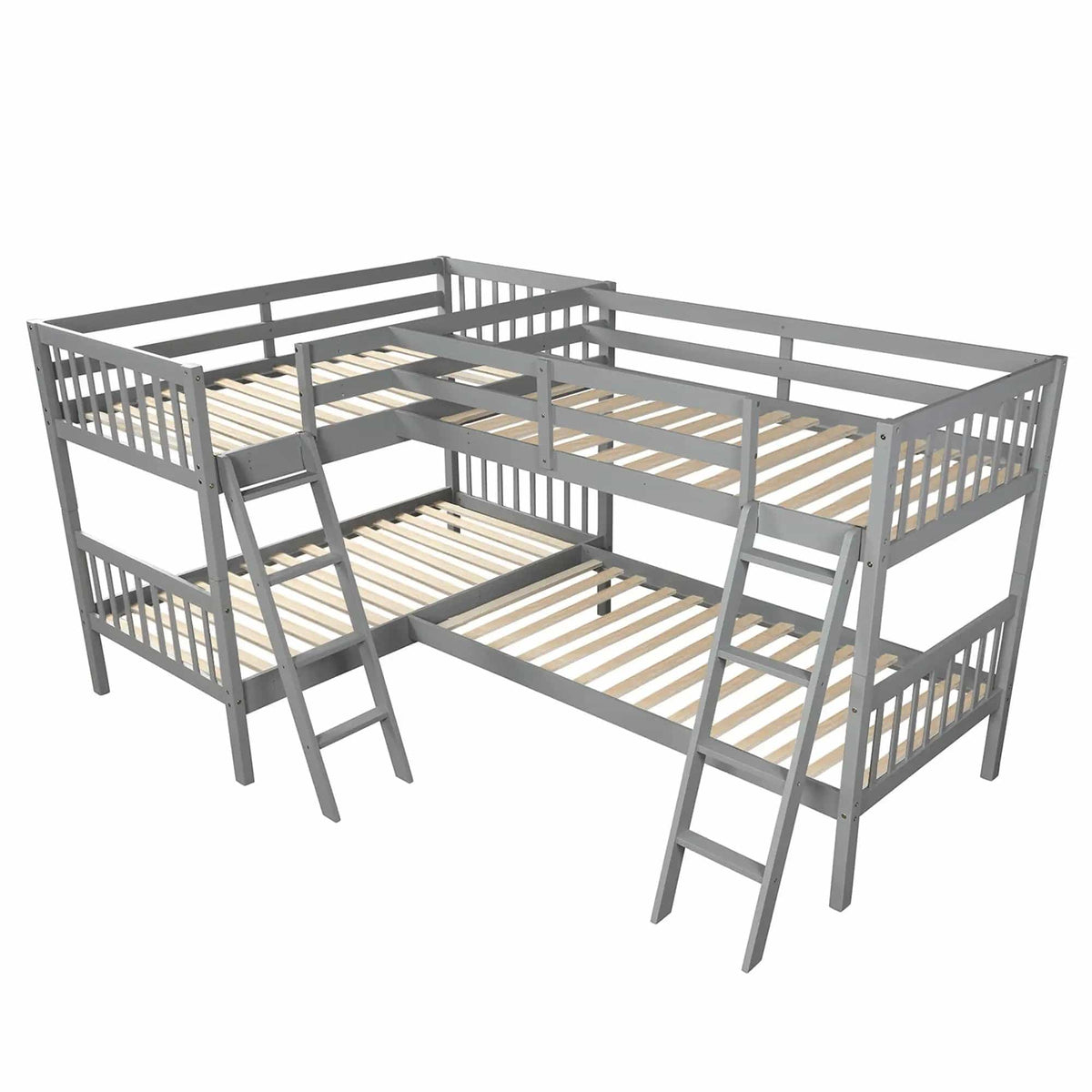 L Shaped Bunk Bed With Ladder | 2 Pieces | Pine Wood | Bedroom
