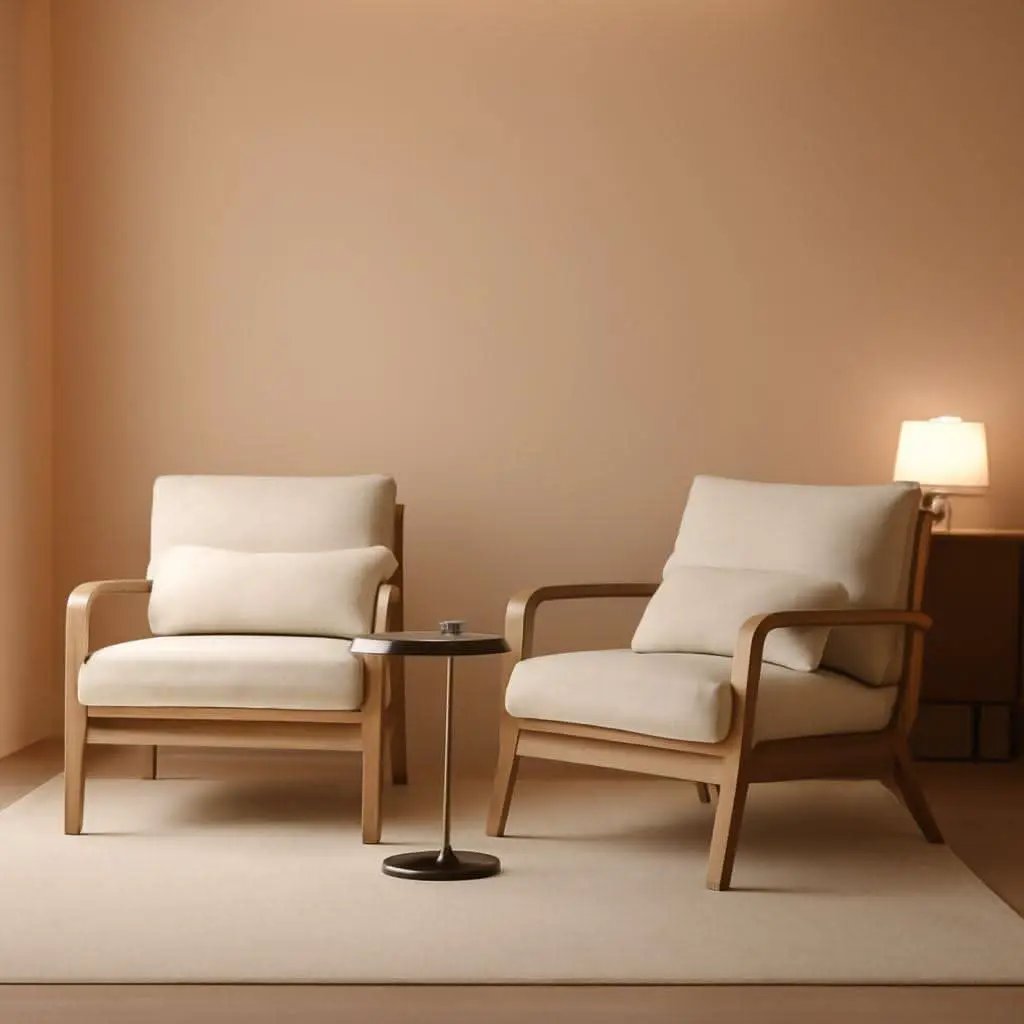 Chenille Mid Century Modern Accent Chair Set of 2 Cream from PriceLows™