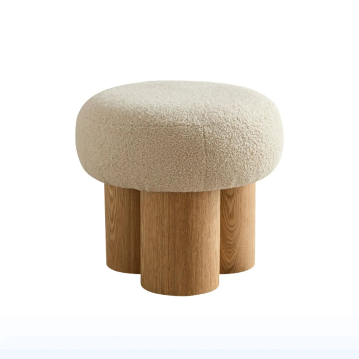 Mushroom Stool With Cushion | Greige Cushion | Wooden Barrel Base | 15.75 Inch Height
