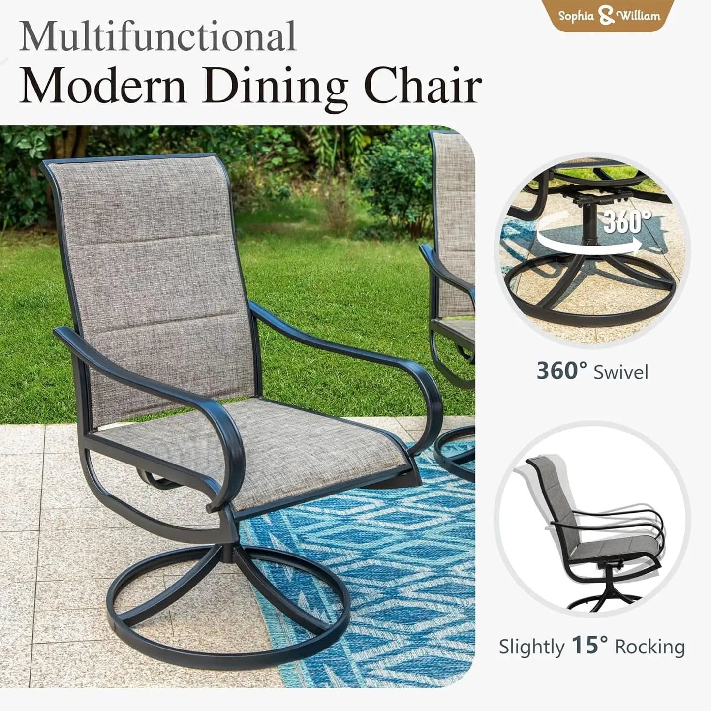 Patio Furniture Set Table For 8 Grayish Brown Swivel Chairs from PriceLows™